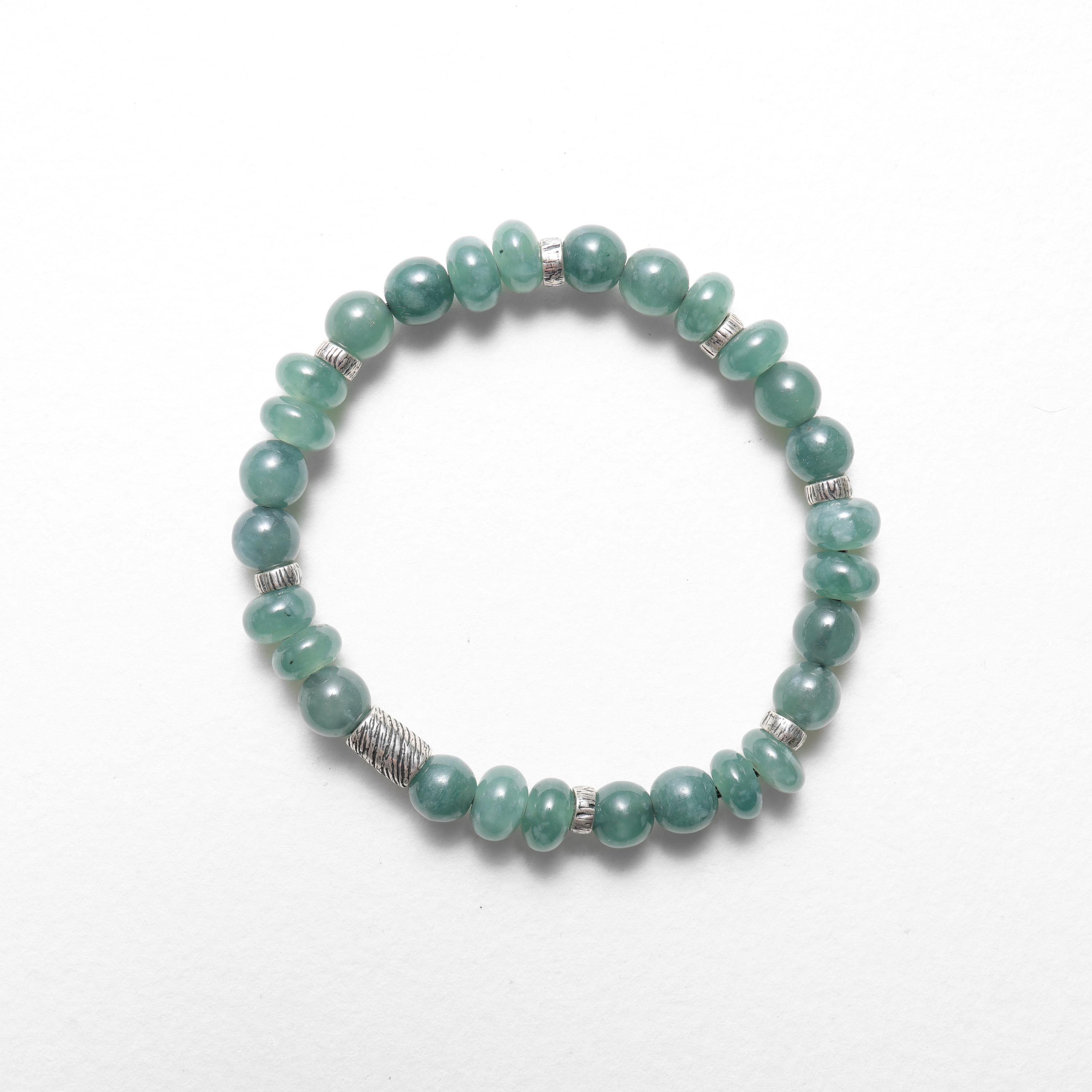 Artigiano Bracciale di giada guatemalteca, giada e giada, argento, perline, misura 7