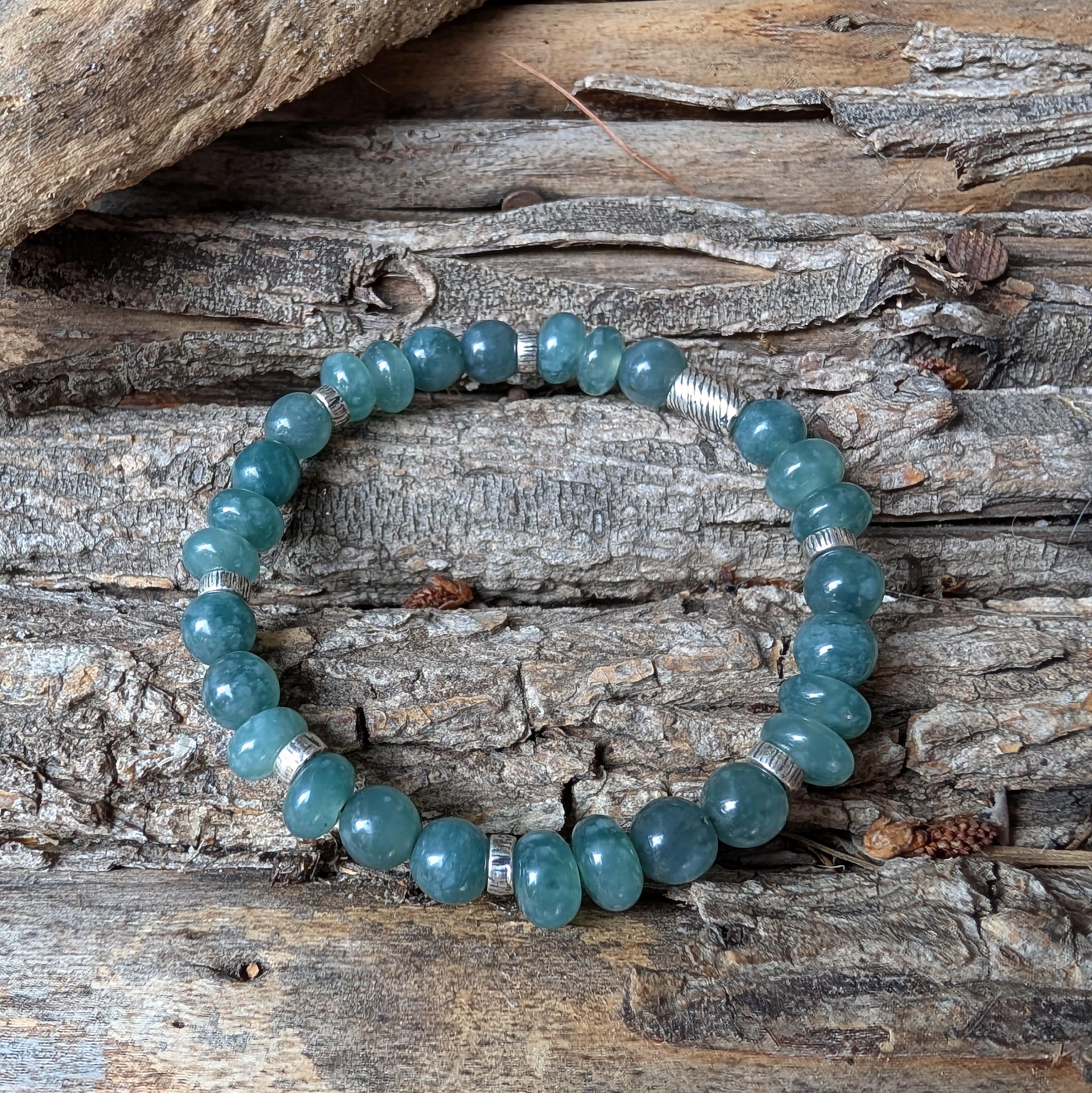 Perlina Bracciale di giada guatemalteca, giada e giada, argento, perline, misura 7