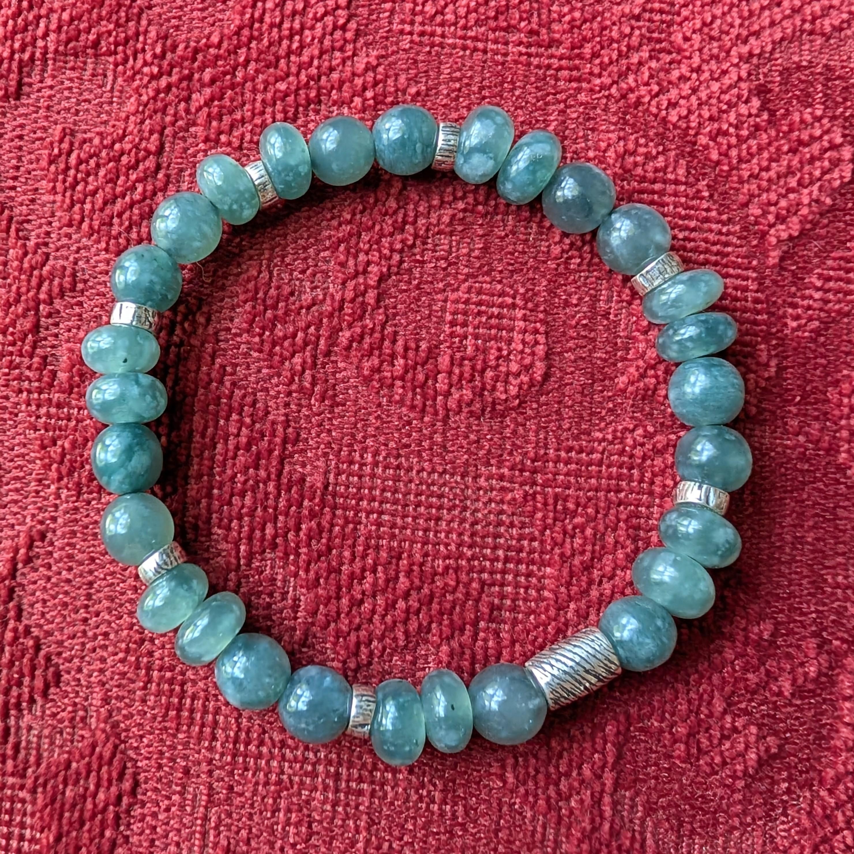 Bracciale di giada guatemalteca, giada e giada, argento, perline, misura 7