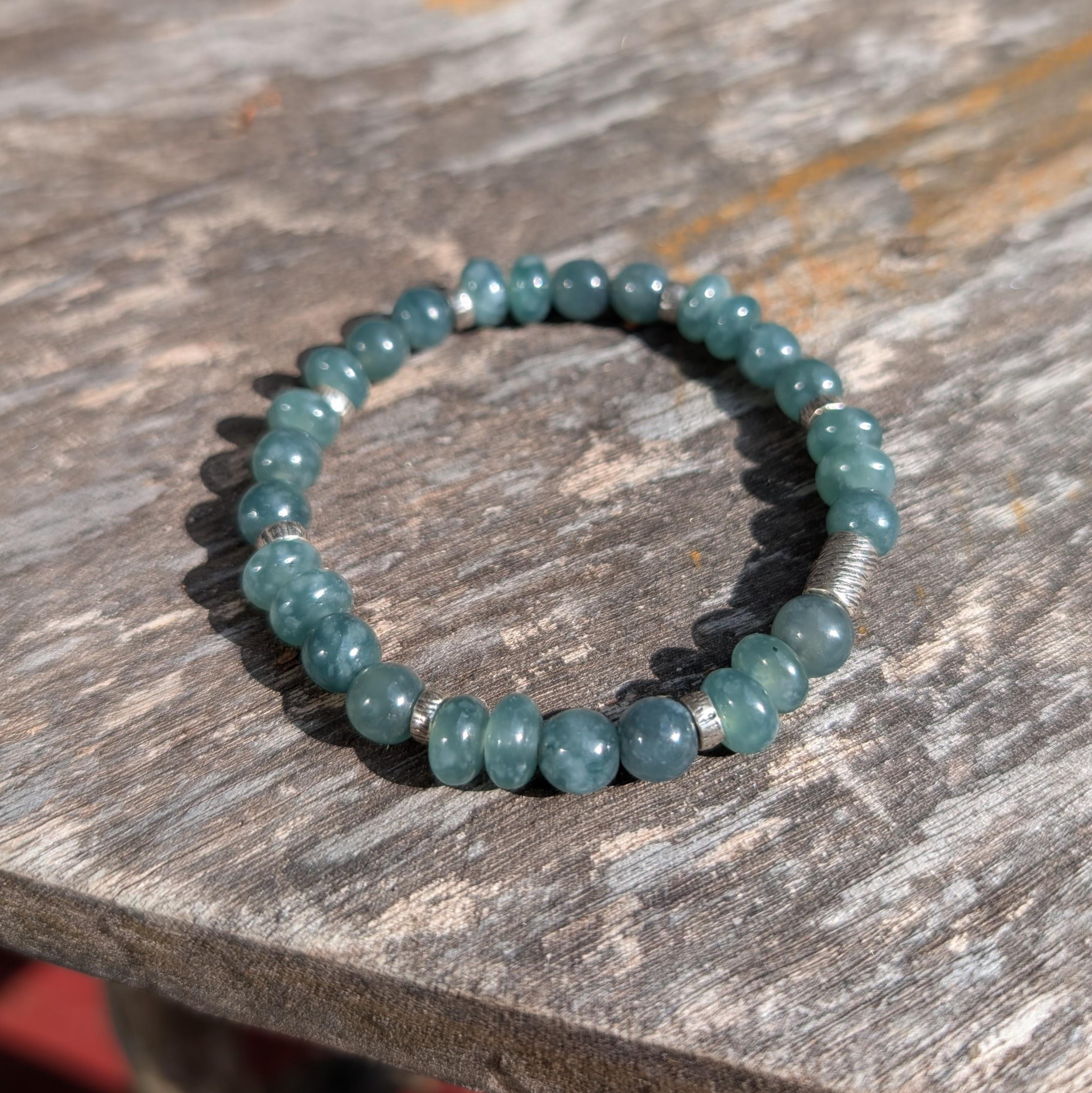 da uomo o donna Bracciale di giada guatemalteca, giada e giada, argento, perline, misura 7