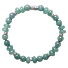 Pulsera de jade jadeíta guatemalteca, plata, elástico con cuentas, 7" talla Sm-Med