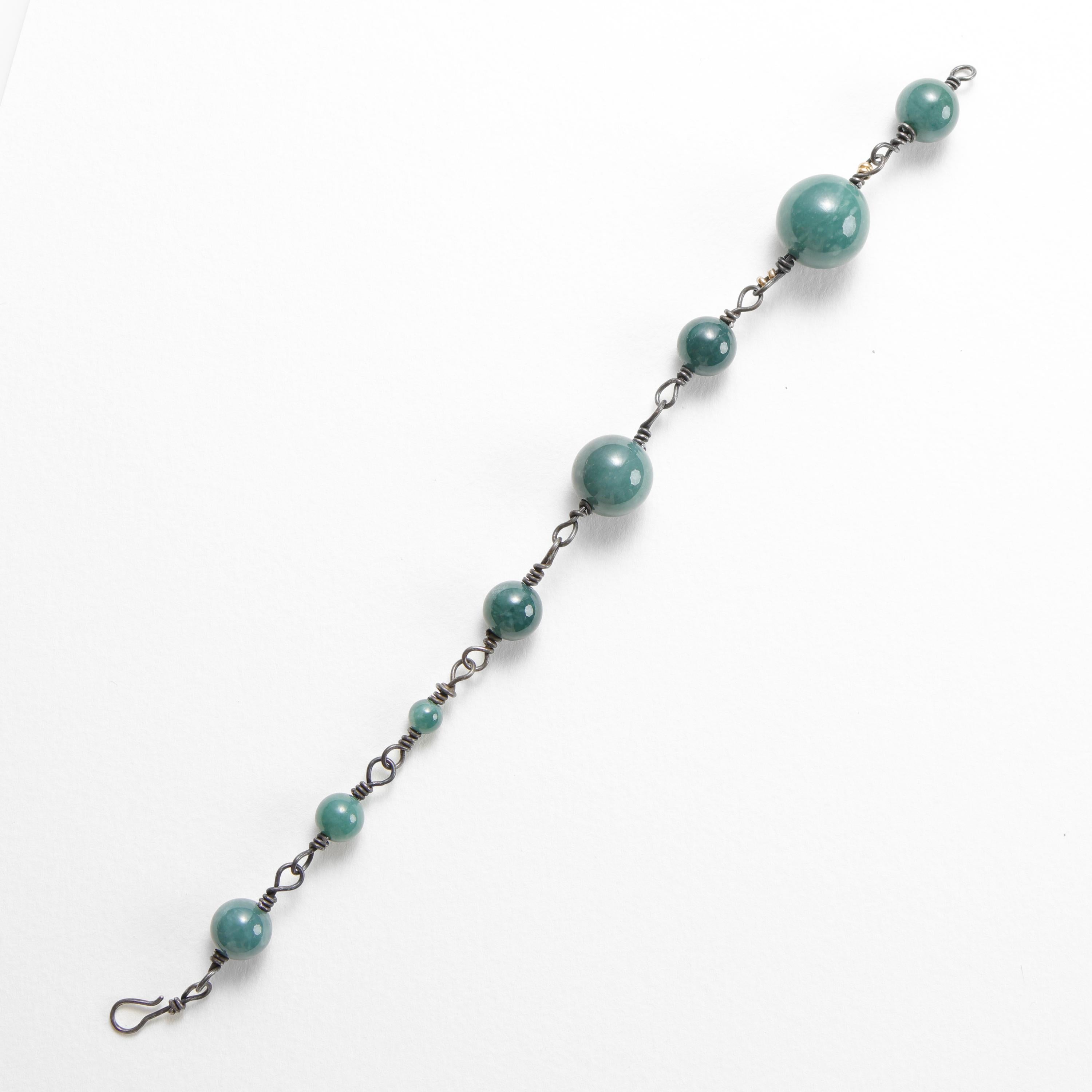 Jade Bracelet Strung on Rarest Metal on Earth -Tantalum Size XL 2