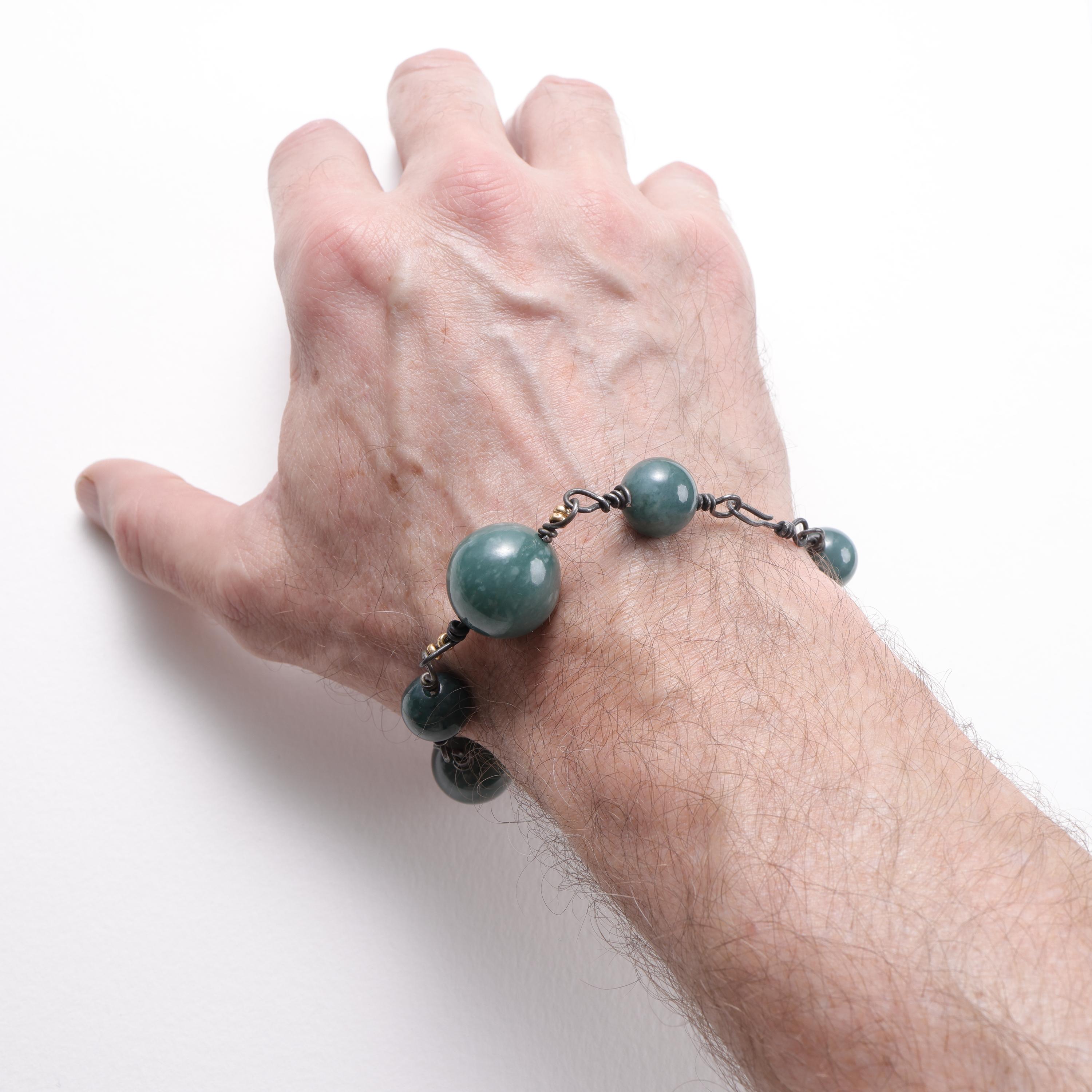 Jade Bracelet Strung on Rarest Metal on Earth -Tantalum Size XL 3