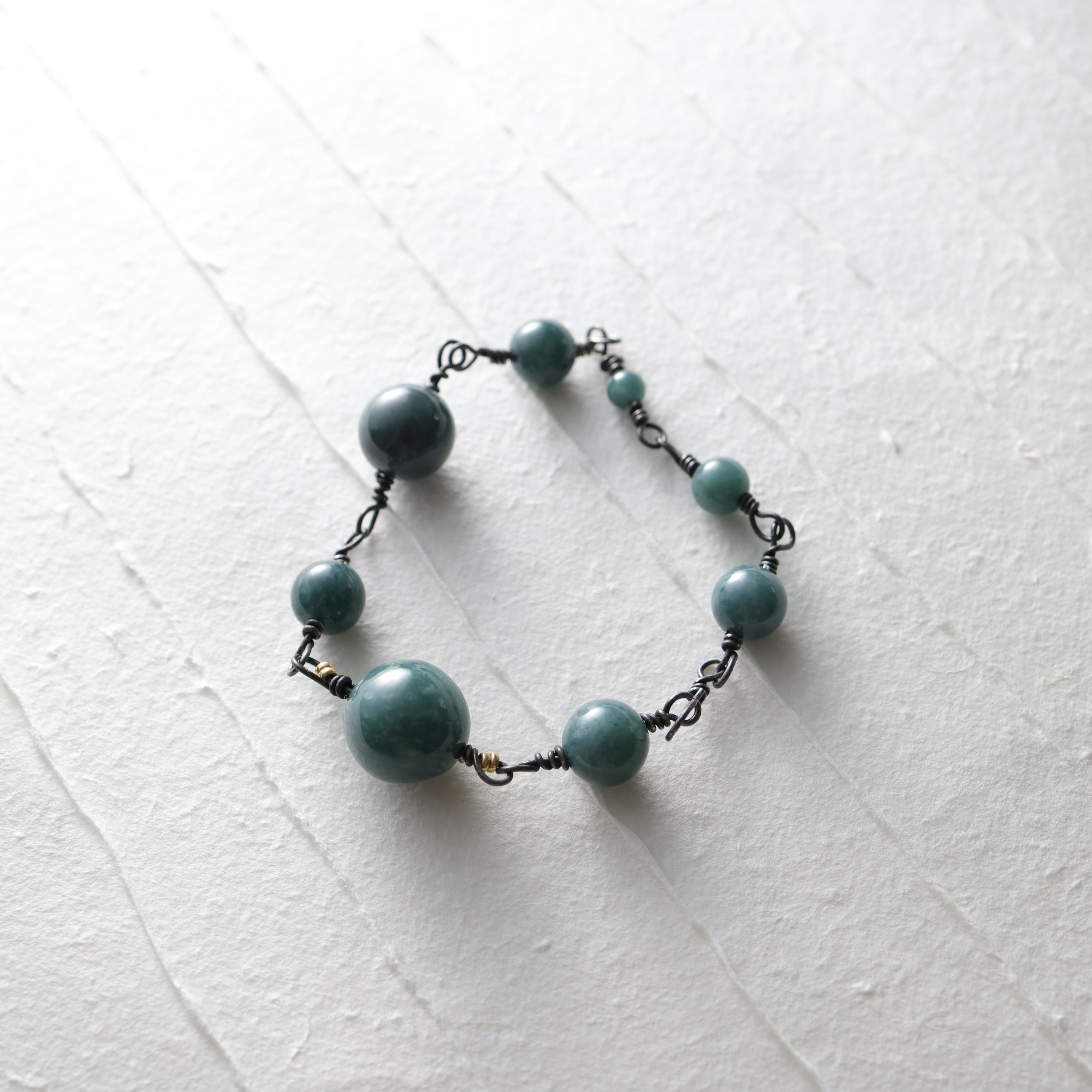 Artisan Jade Bracelet Strung on Rarest Metal on Earth -Tantalum Size XL
