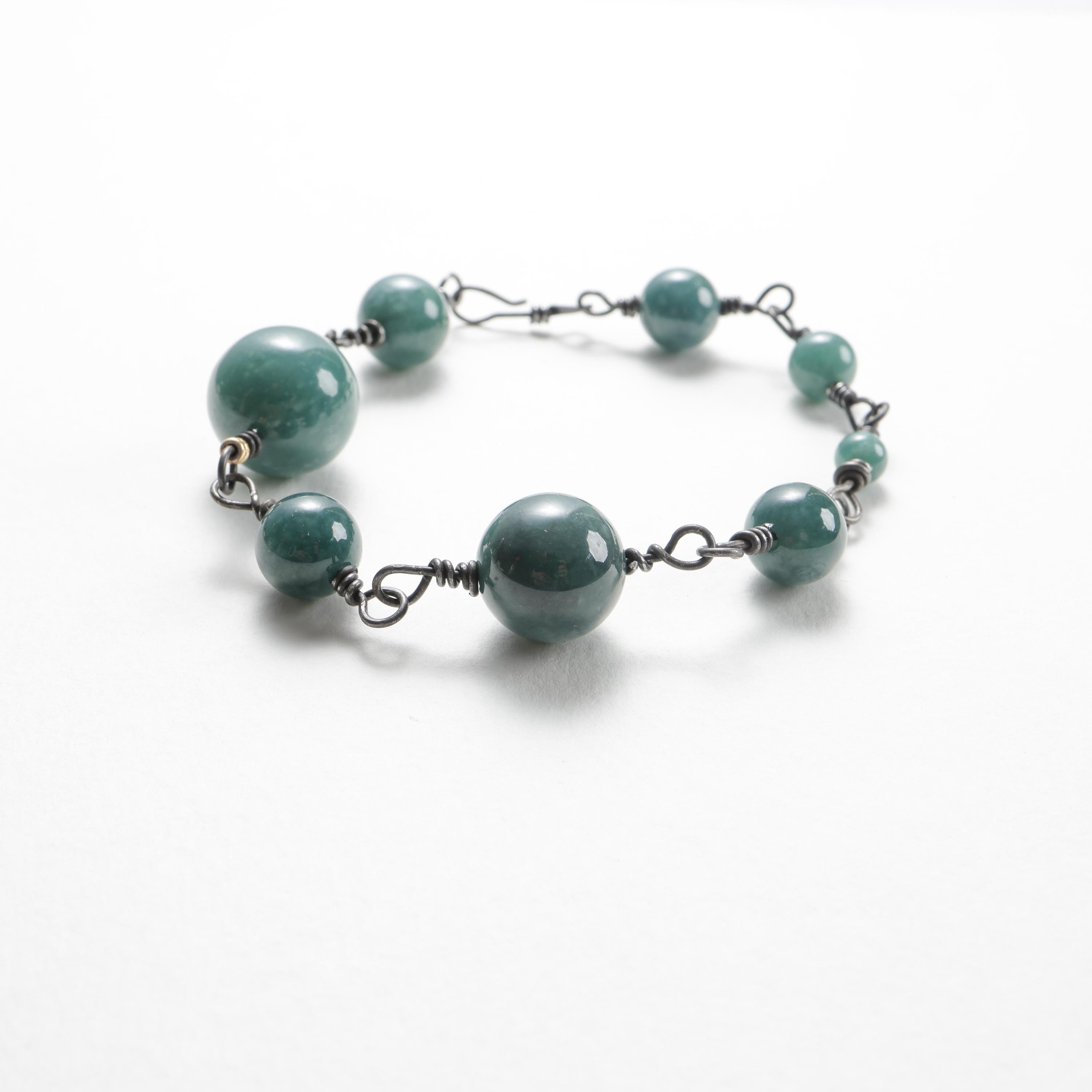 Bead Jade Bracelet Strung on Rarest Metal on Earth -Tantalum Size XL