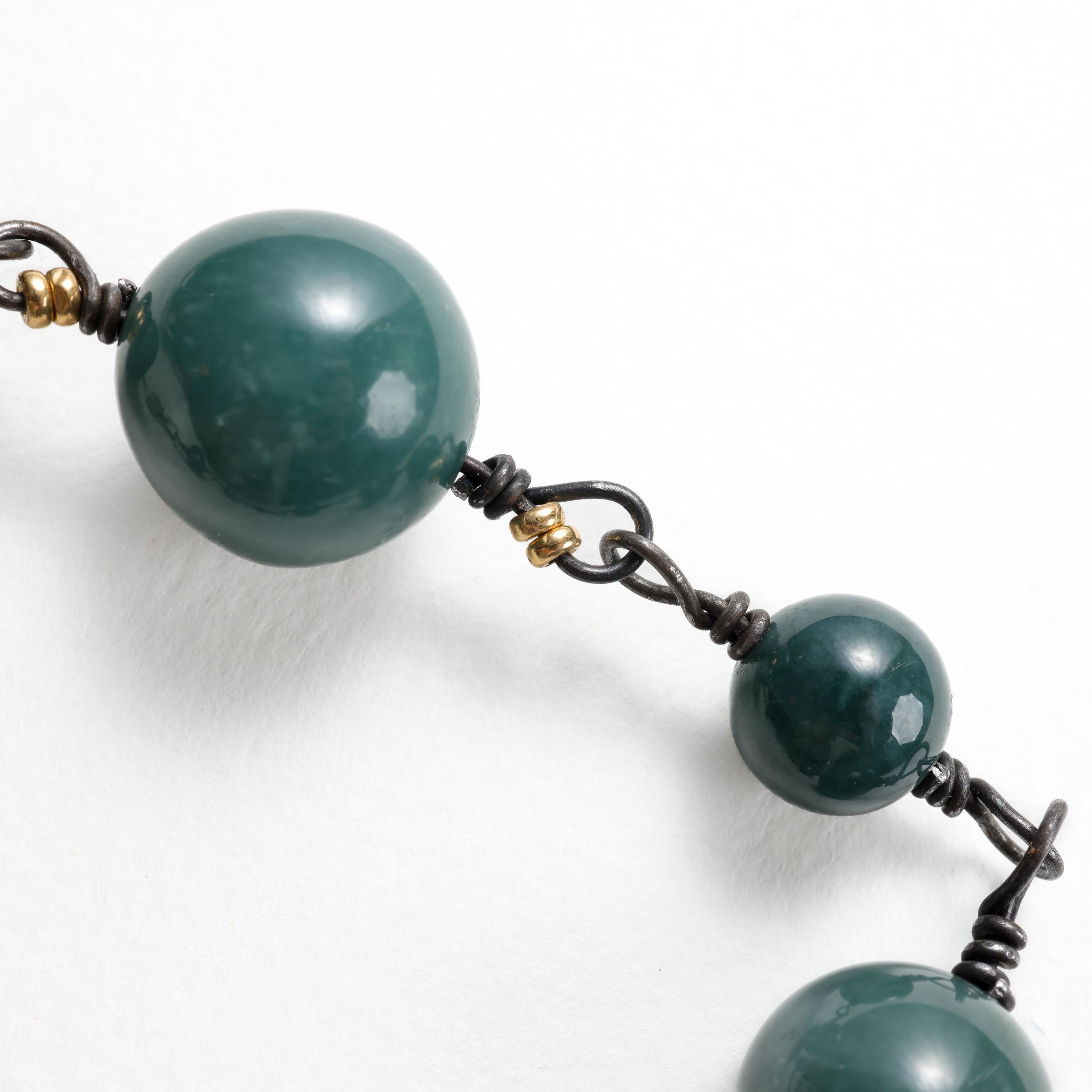 Jade Bracelet Strung on Rarest Metal on Earth -Tantalum Size XL In New Condition In Southbury, CT
