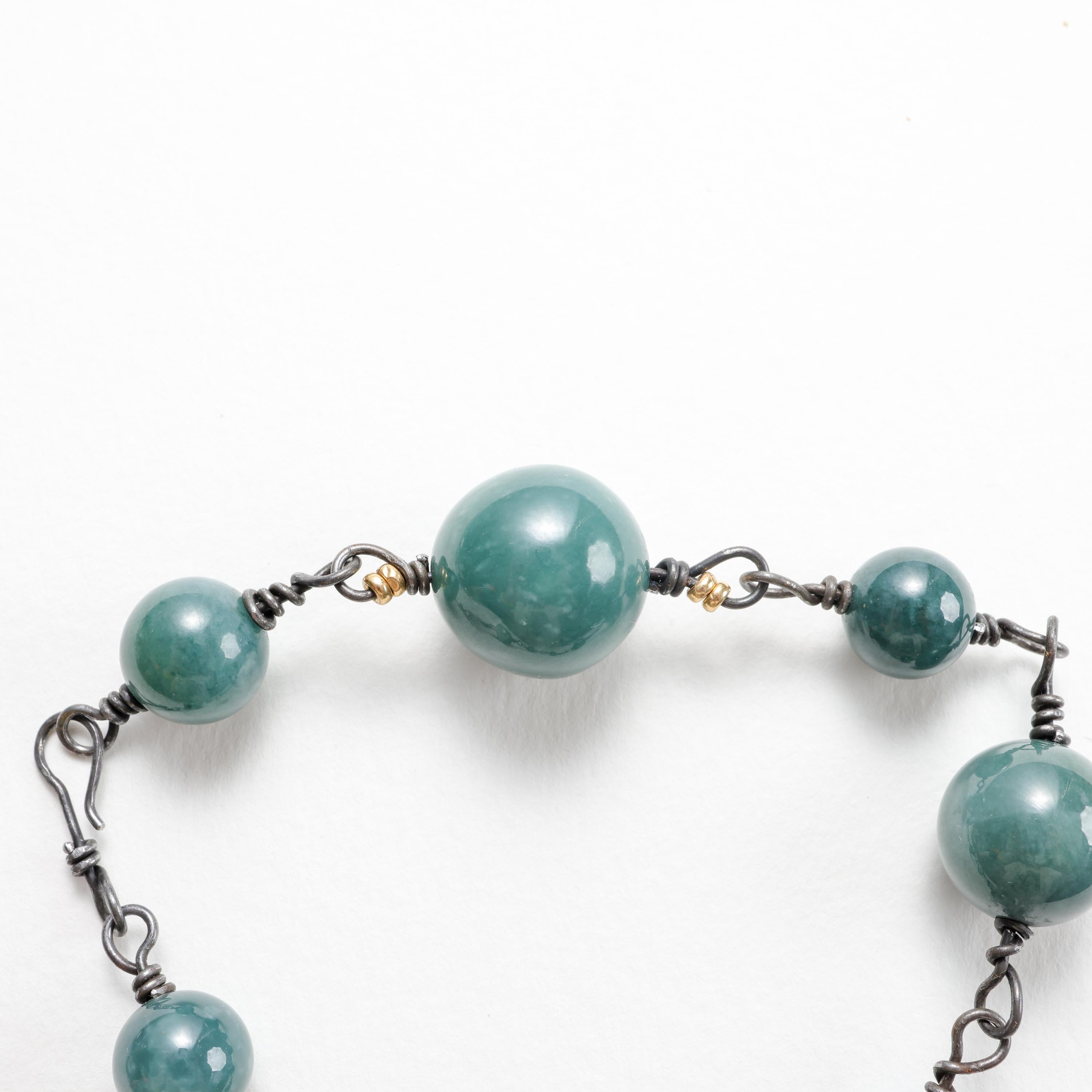Women's or Men's Jade Bracelet Strung on Rarest Metal on Earth -Tantalum Size XL
