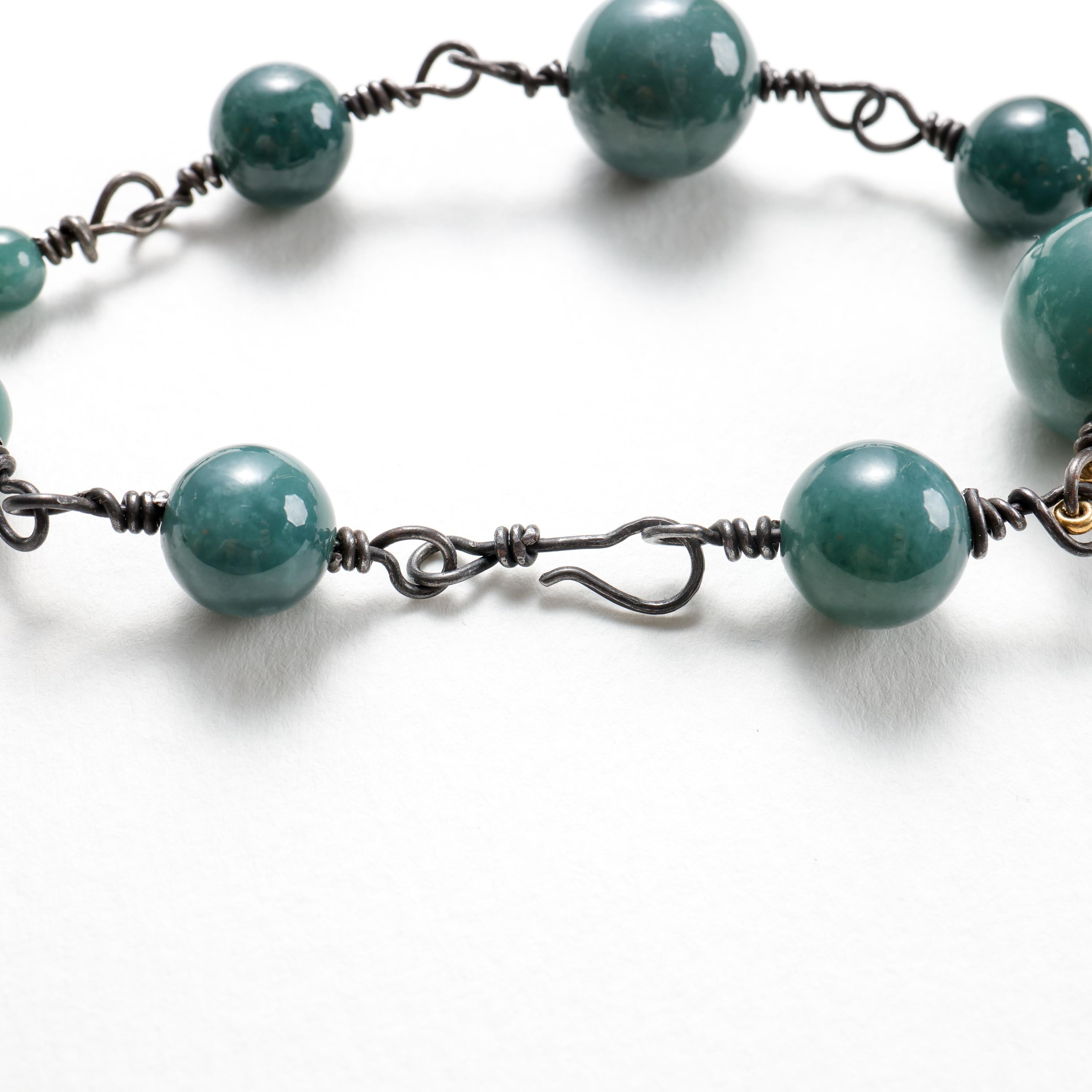 Jade Bracelet Strung on Rarest Metal on Earth -Tantalum Size XL 1