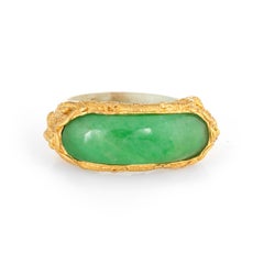 Jade Bridge Ring Vintage 22k Yellow Gold Dragon Estate Fine Jewelry