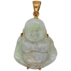 Jade Buda Pendant in 14 Karat Yellow Gold, Rare Jadeite Jade Carved ...
