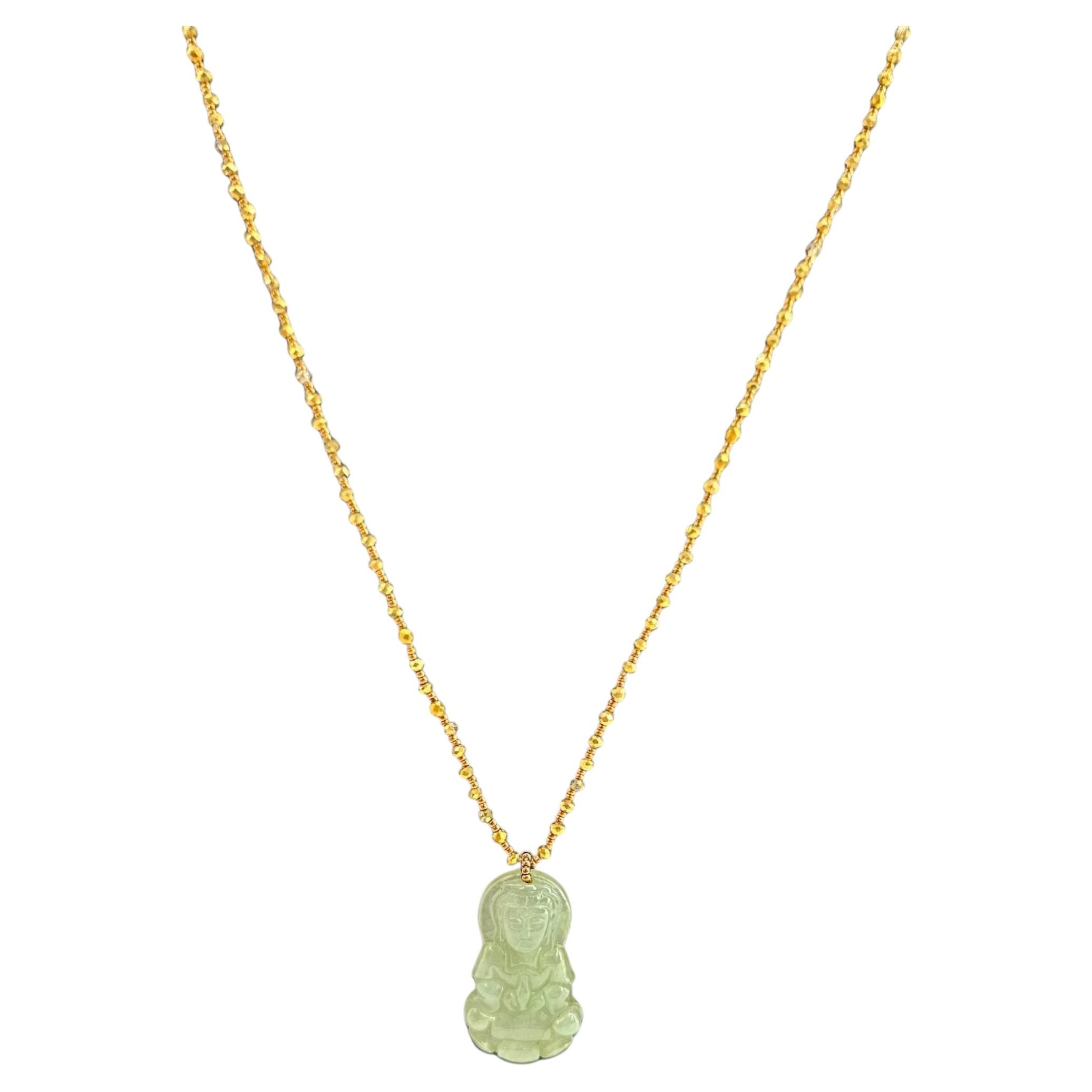 Jade Buddha faceted Pyrite necklace For Sale