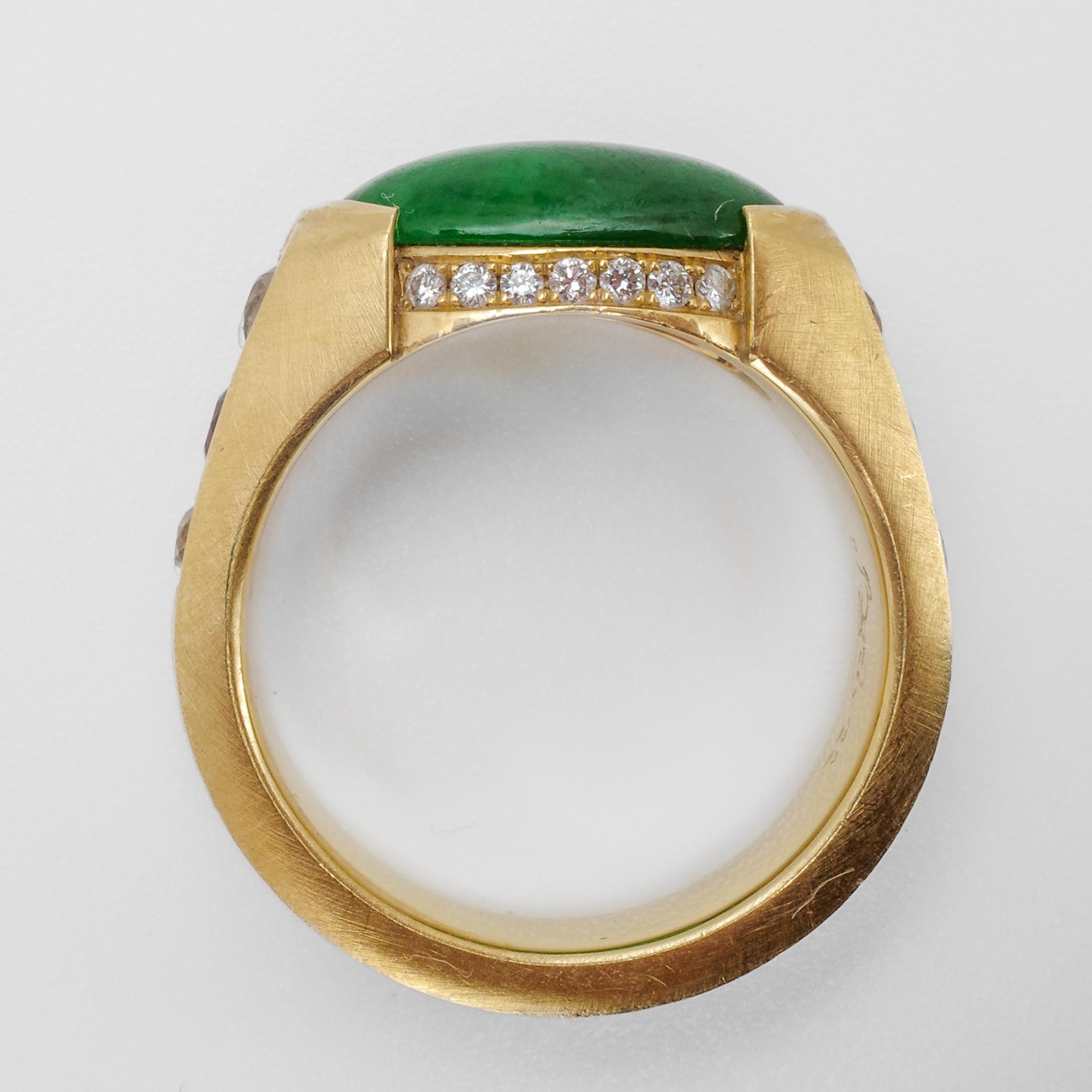 Jadeit Jade-Ring Smaragdgrün, Rubine, Diamanten, 18k, zertifiziert und unbehandelt im Angebot 4