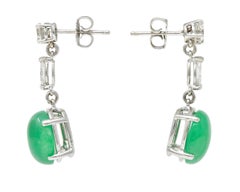 Jade Cabochon Diamond 18 Karat White Gold Drop Earrings