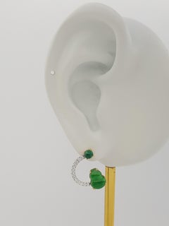 Jade, Cabochon Emerald and Diamond Earrings set in 18K Gold Settings