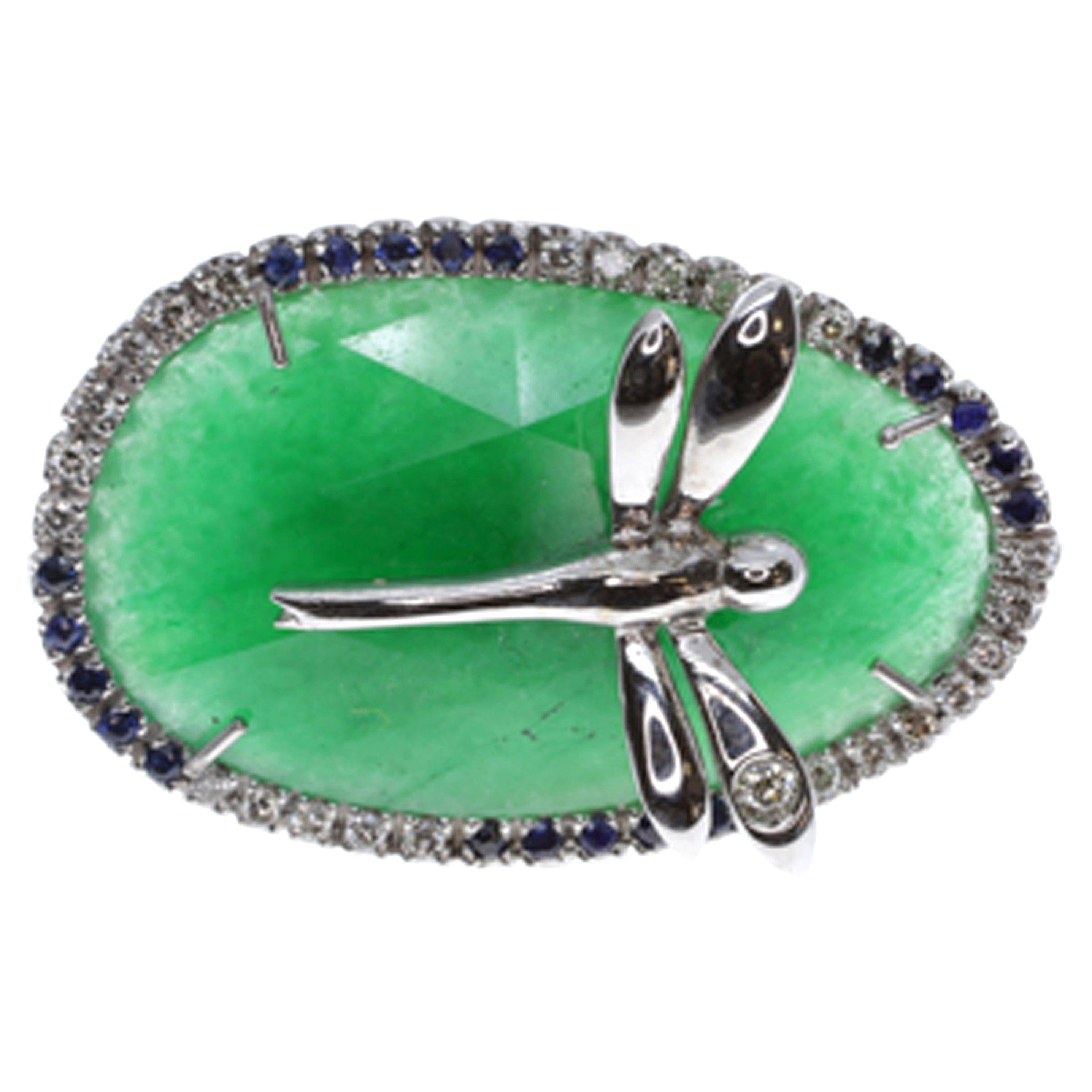 21st Century 18 Karat Gold Sapphire Diamond and Jade Cocktail Ring