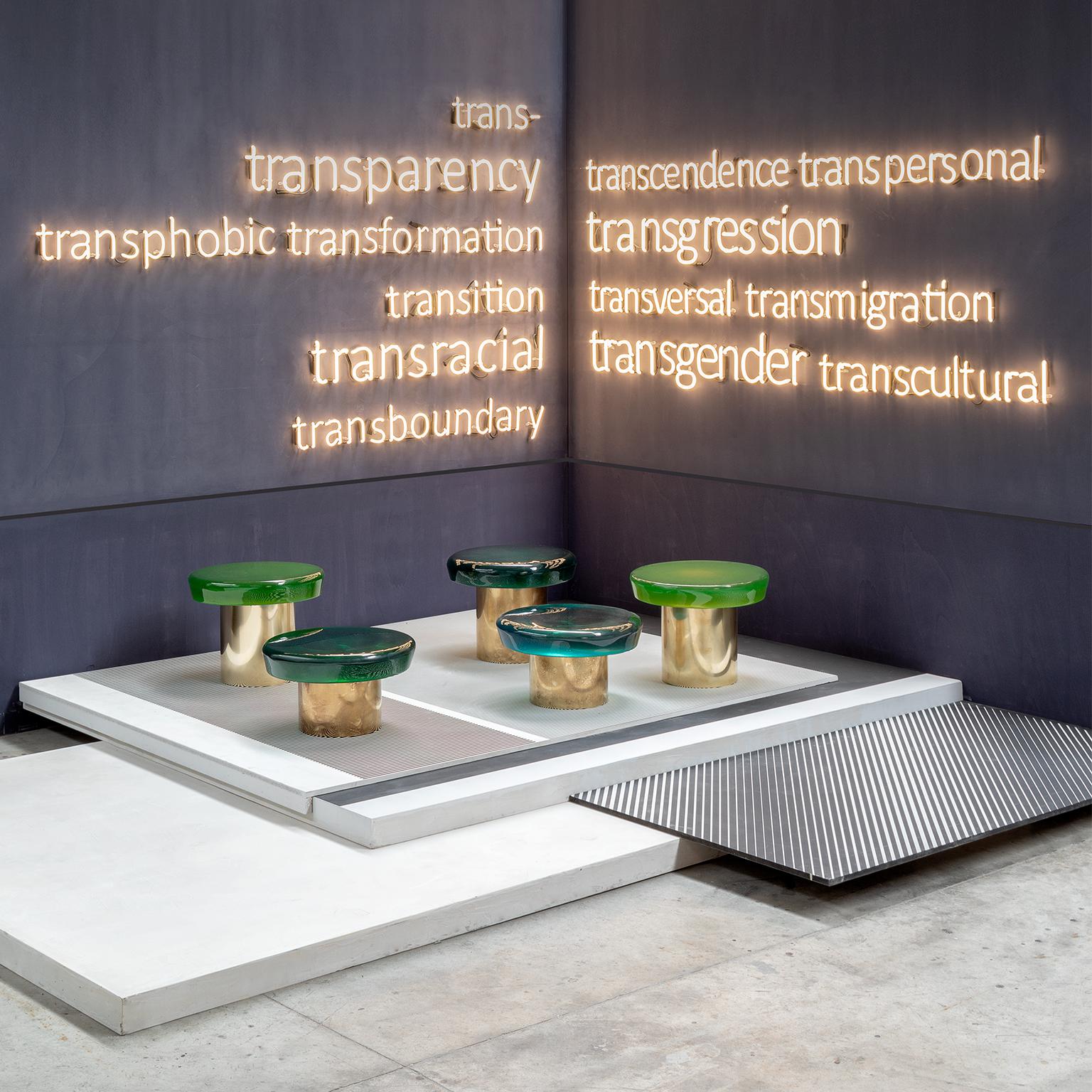 Modern Jade Coffee Table Low by Draga & Aurel Resin and Brass, 21st Century For Sale