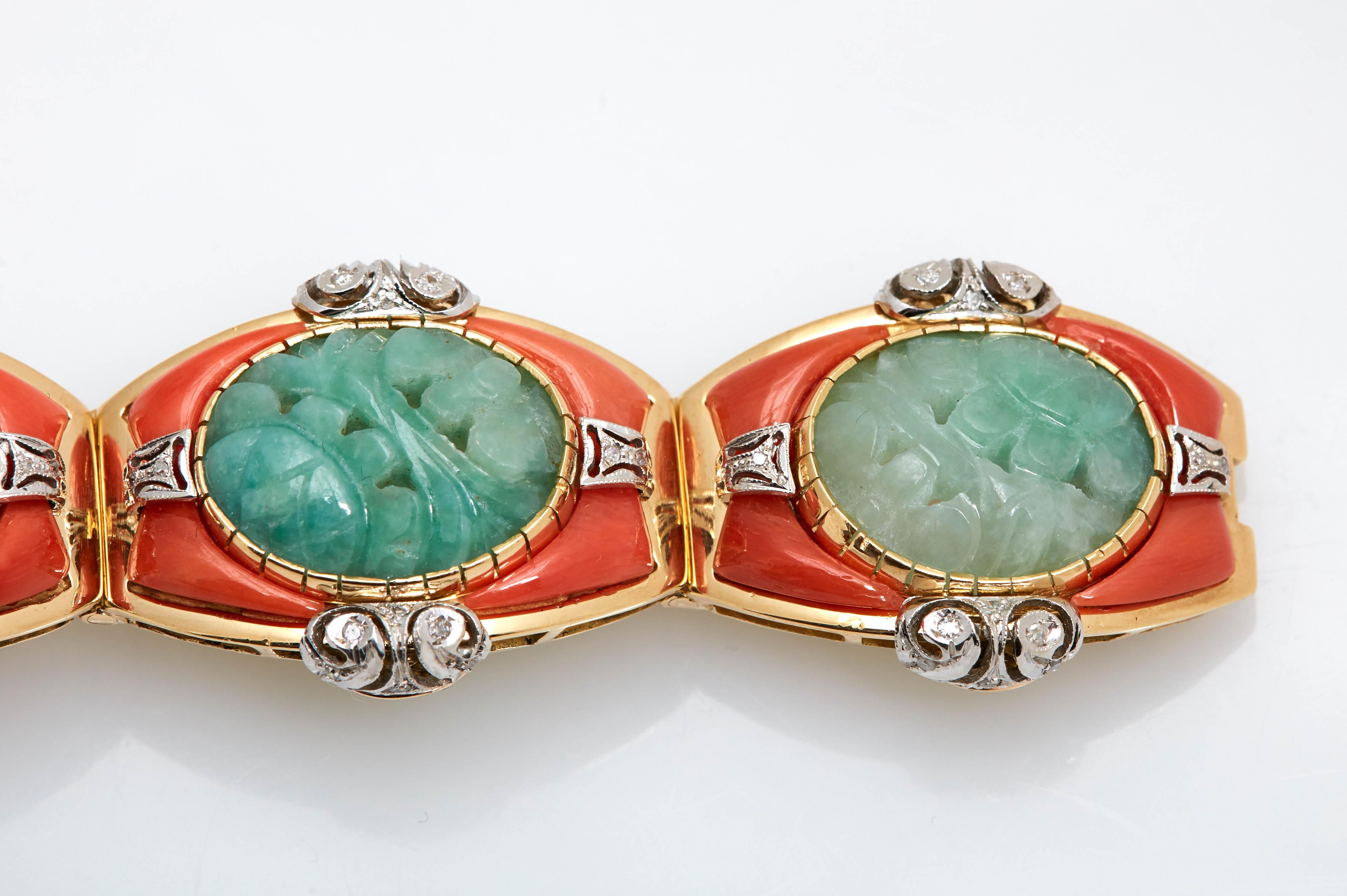 Retro Jade Coral Diamond Bracelet