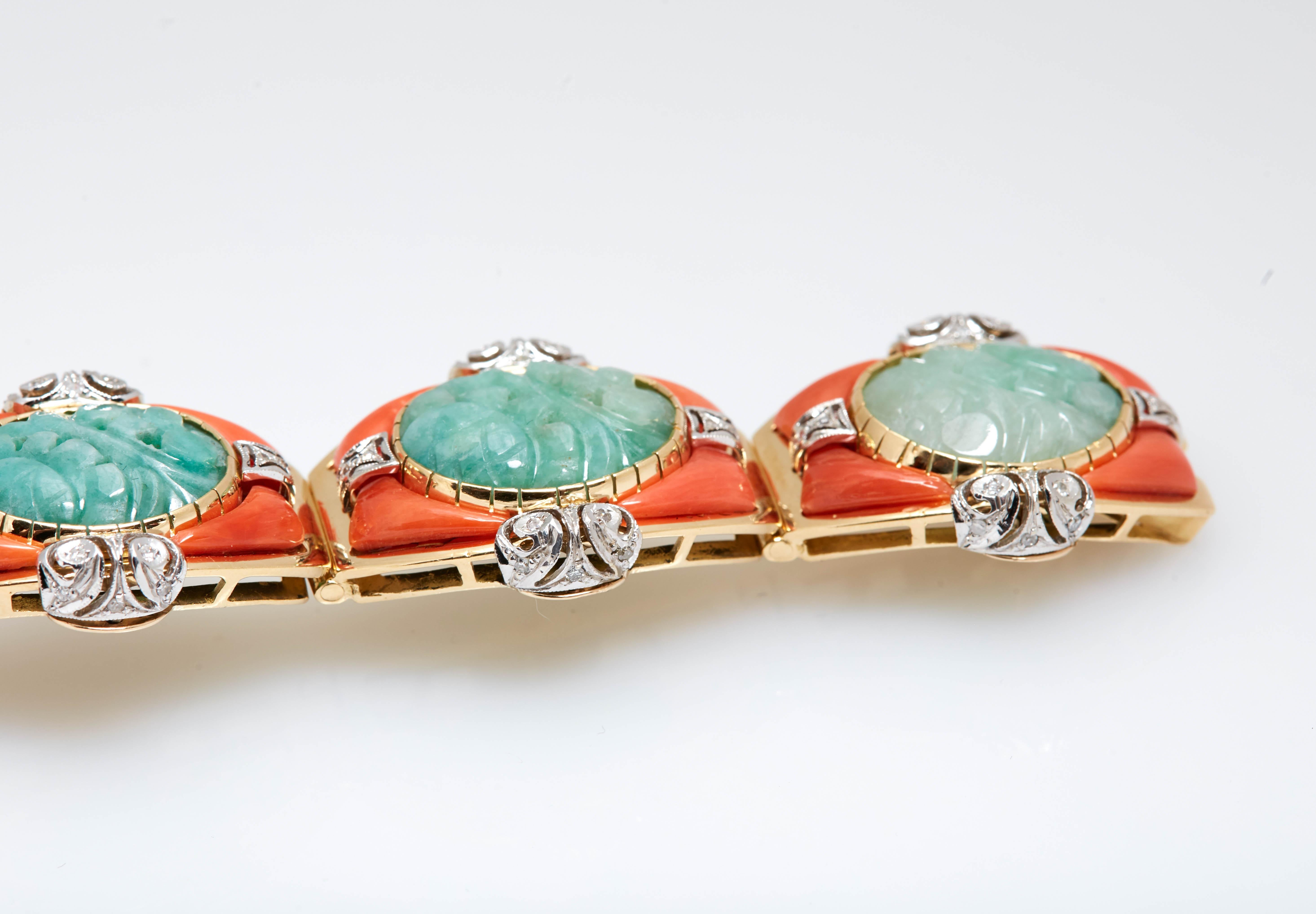Jade Coral Diamond Bracelet In Good Condition In New York, NY