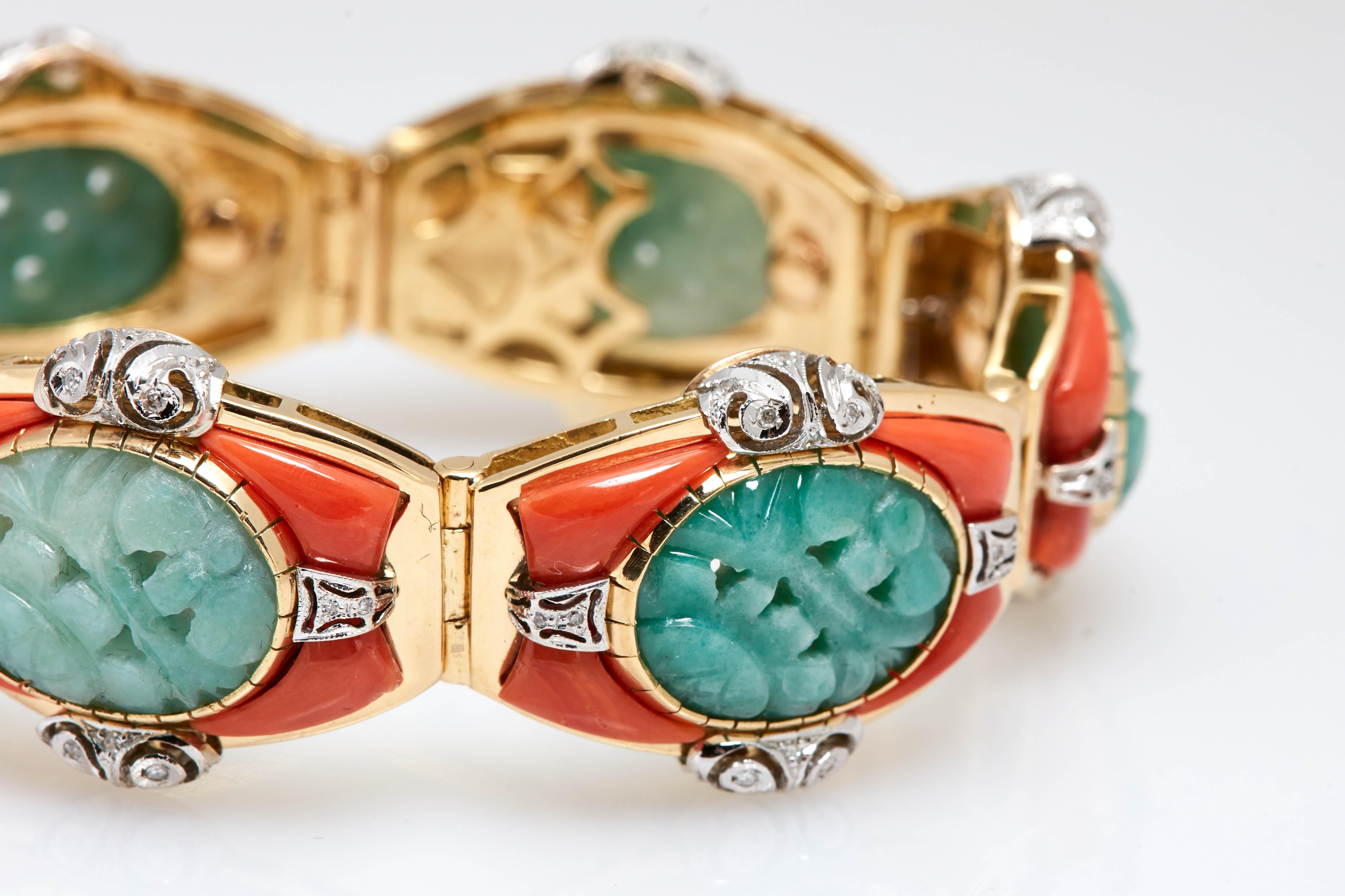 Jade Coral Diamond Bracelet 1
