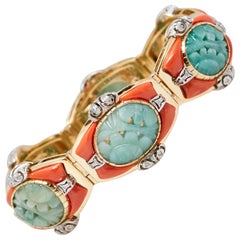 Vintage Jade Coral Diamond Bracelet