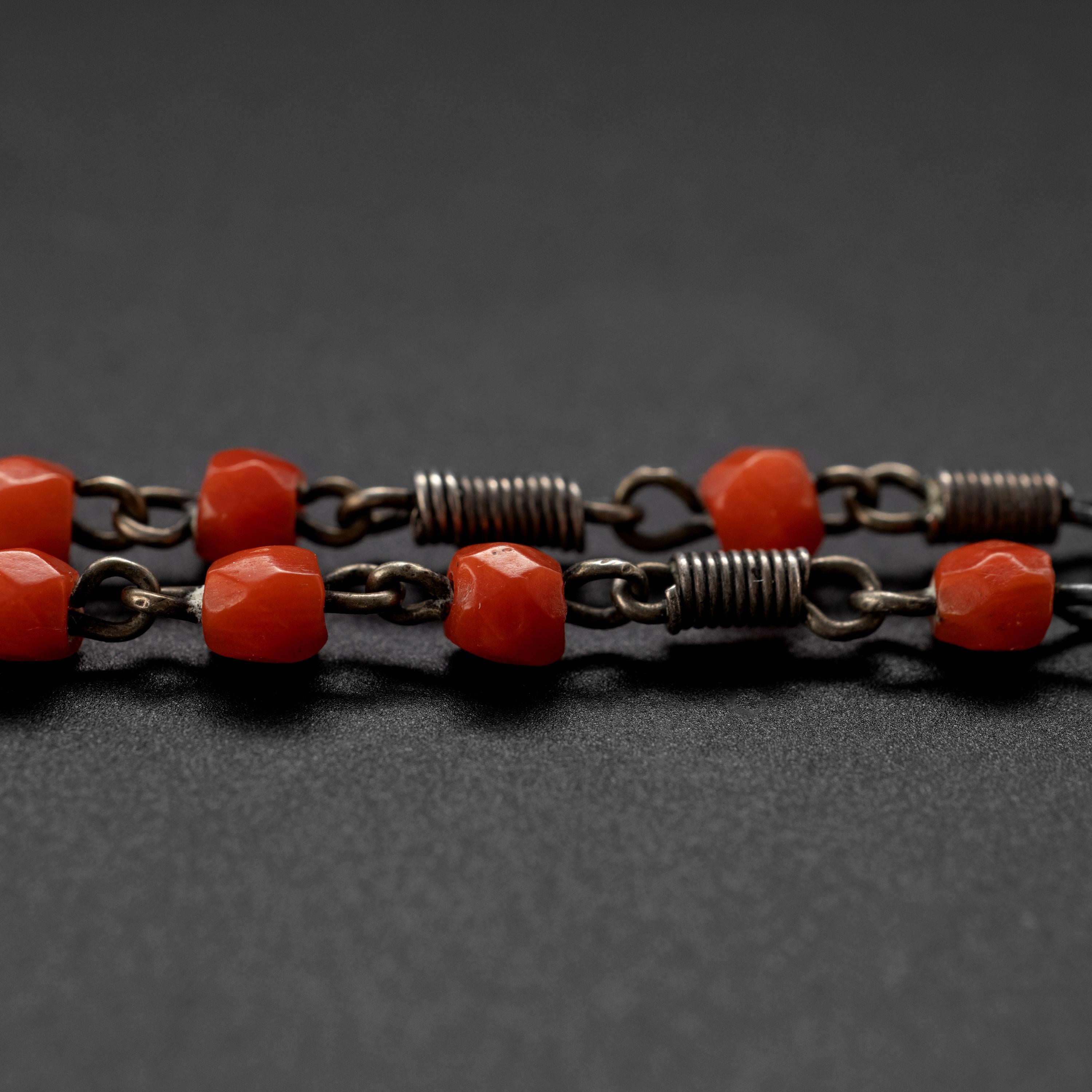 Bead Jade & Coral Necklace, Circa 1930s For Sale