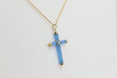 Jade Cross in 14 Karat Yellow Gold Blue Jade Gold Cross
