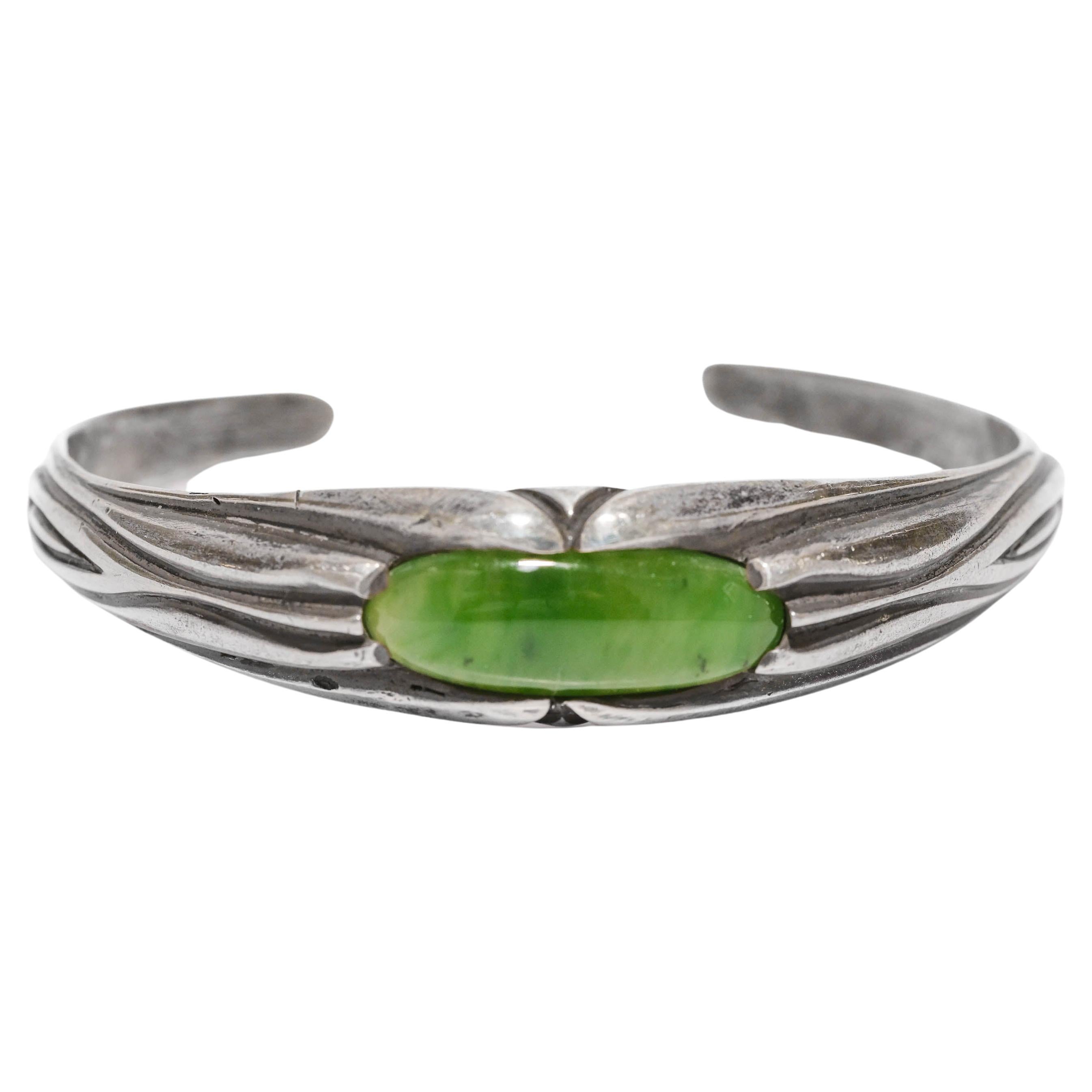 Bracelet manchette en jade certifié non traité, neuf et non porté