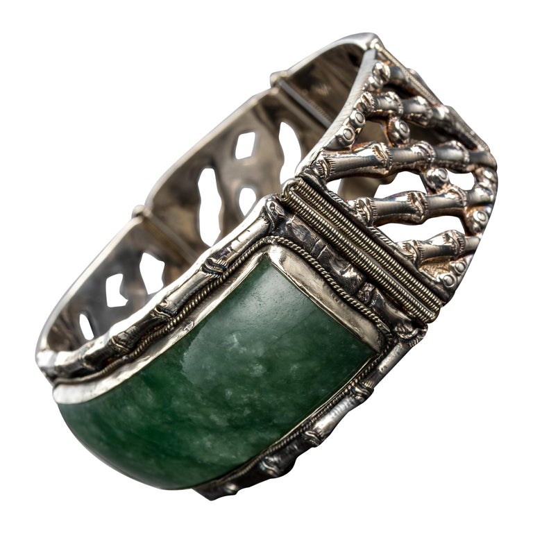 Jade Cuff Bracelet Midcentury Certified Untreated For Sale at 1stDibs