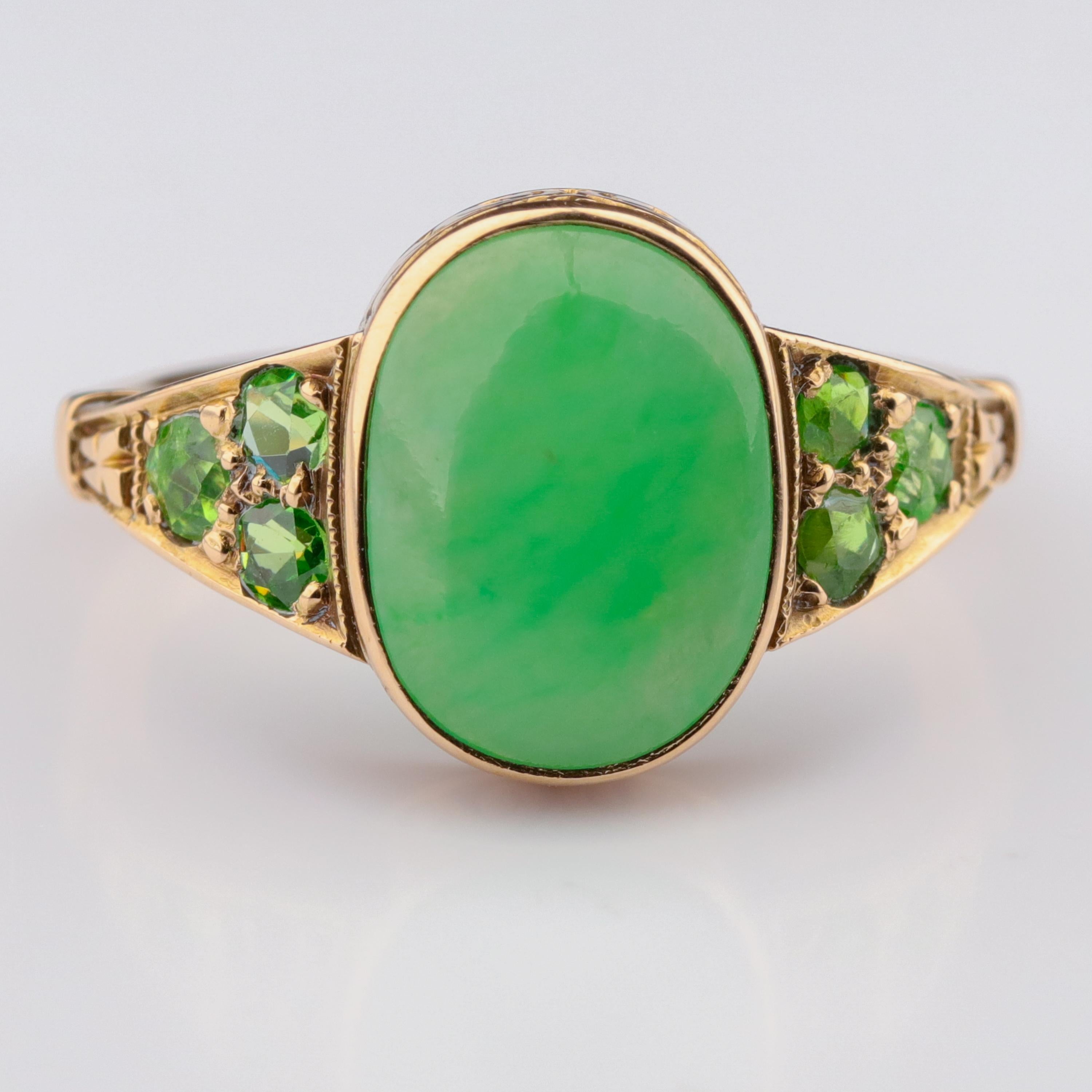 Jade & Demantoid Garnet Ring Victorian Era 4