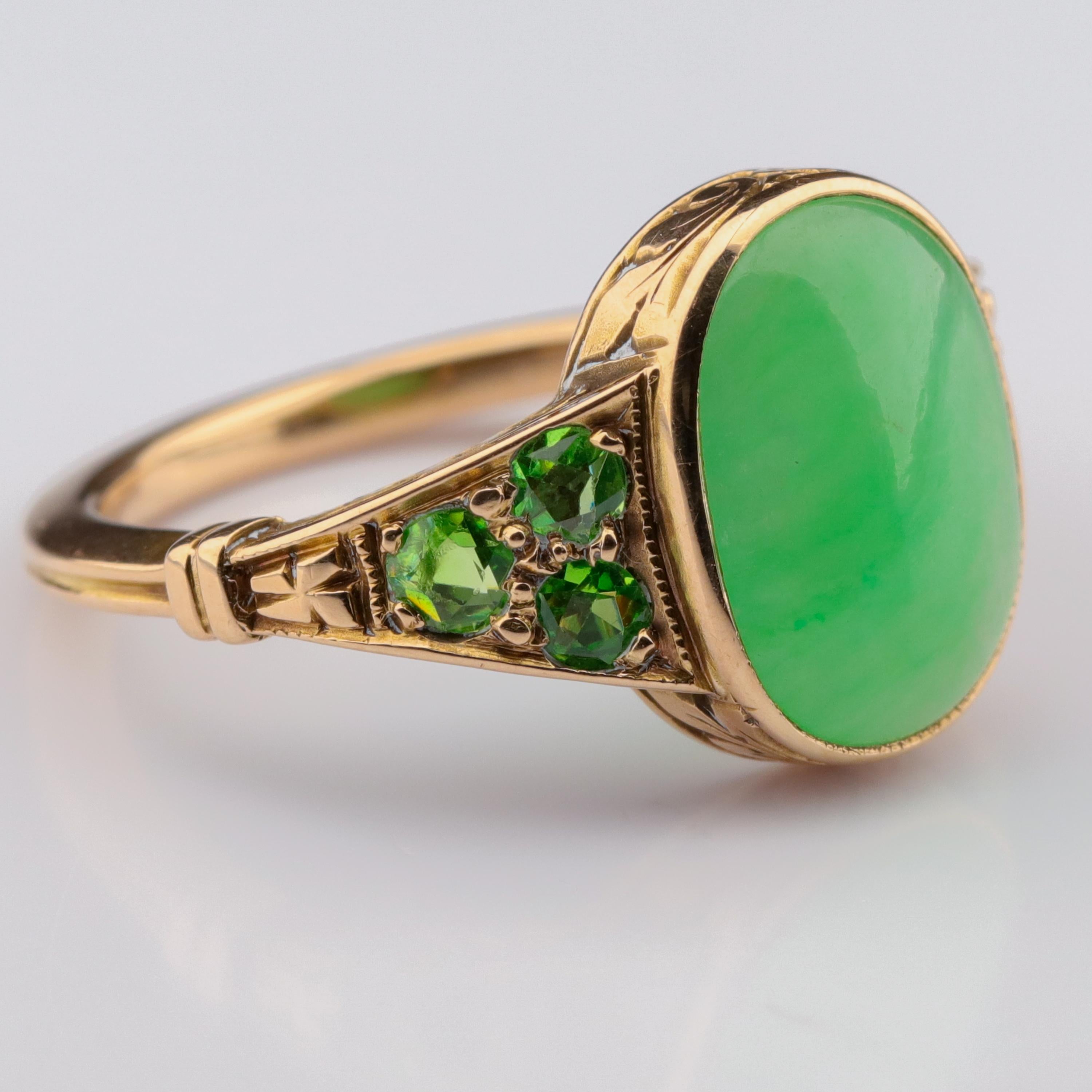 Jade & Demantoid Garnet Ring Victorian Era 5