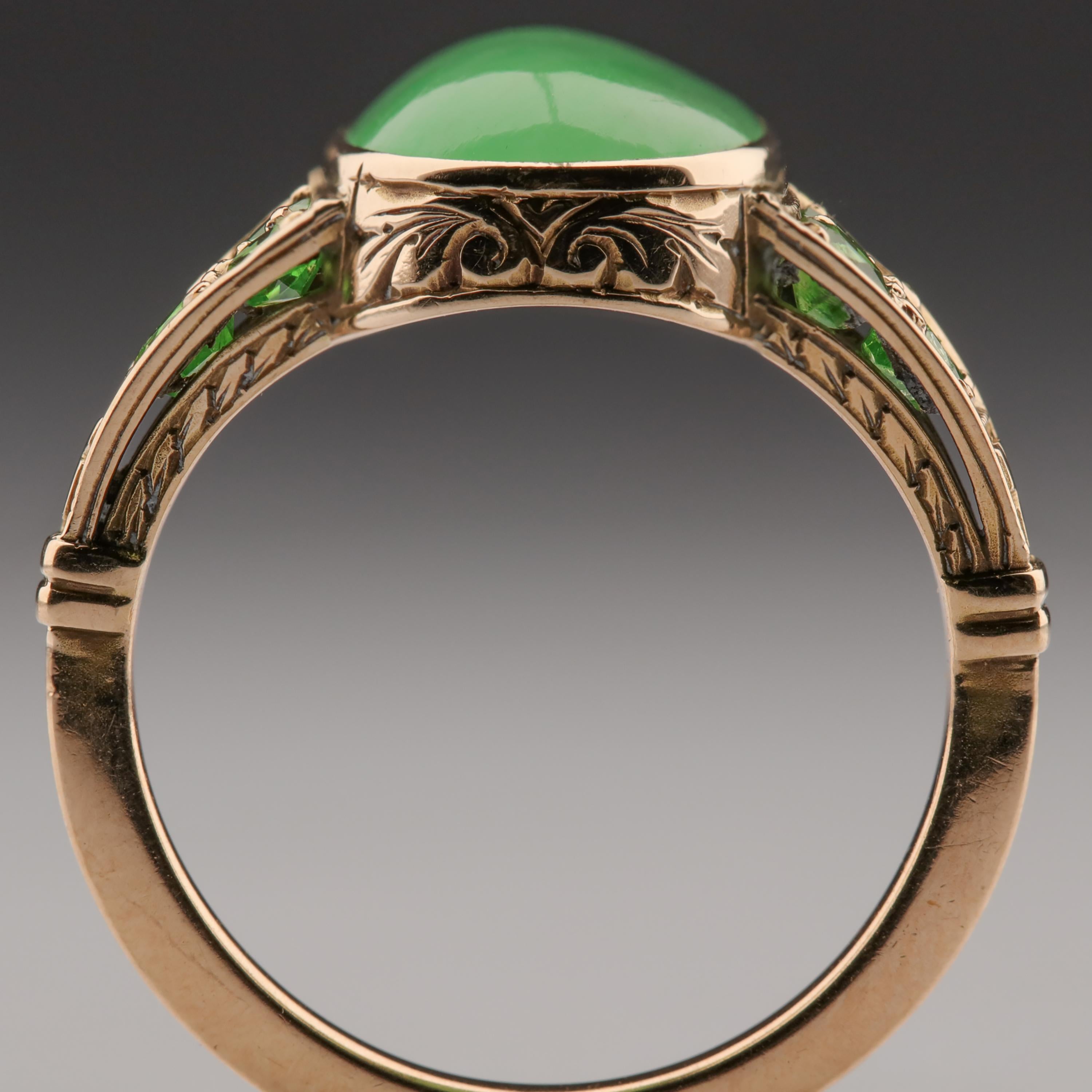 Jade & Demantoid Garnet Ring Victorian Era 6