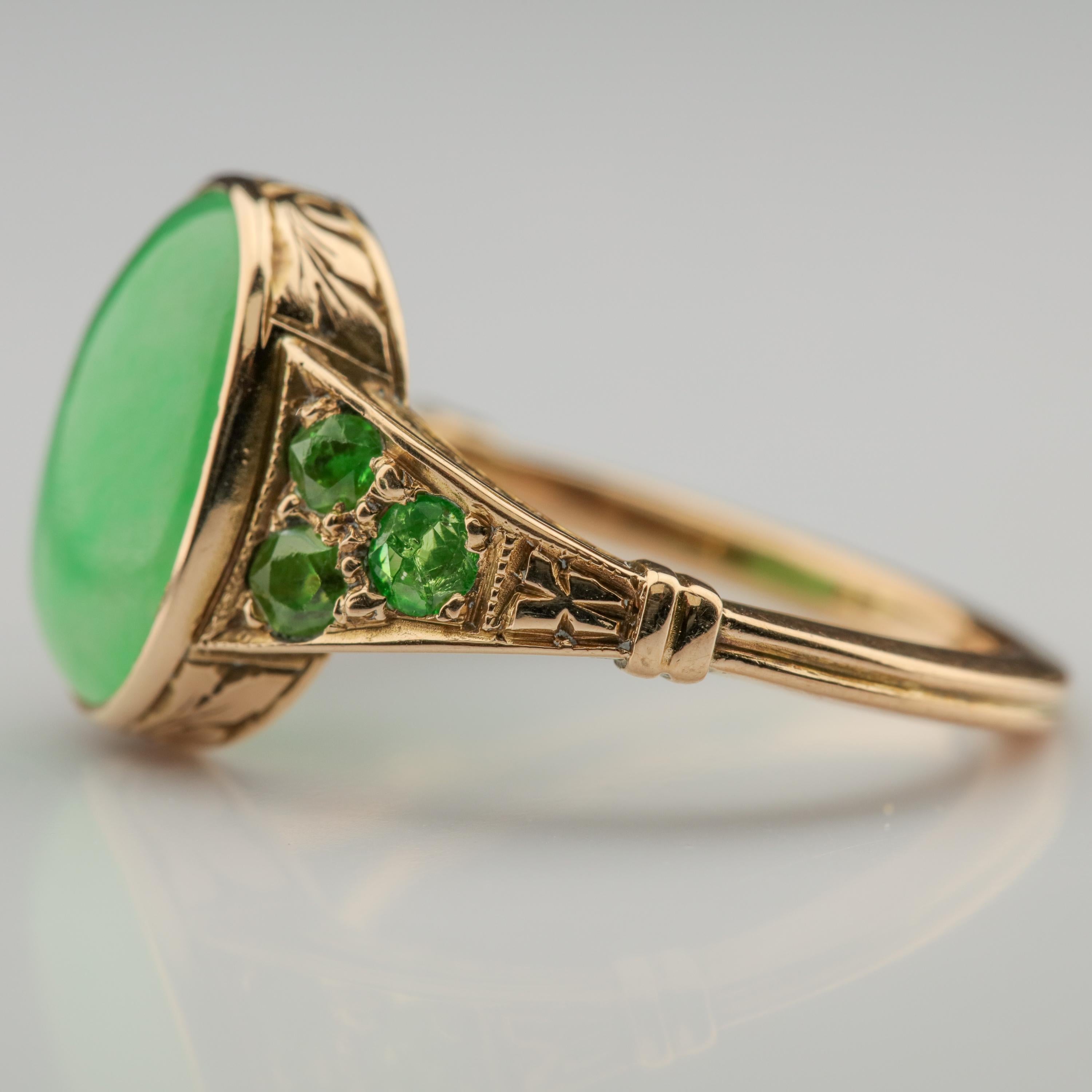 Late Victorian Jade & Demantoid Garnet Ring Victorian Era