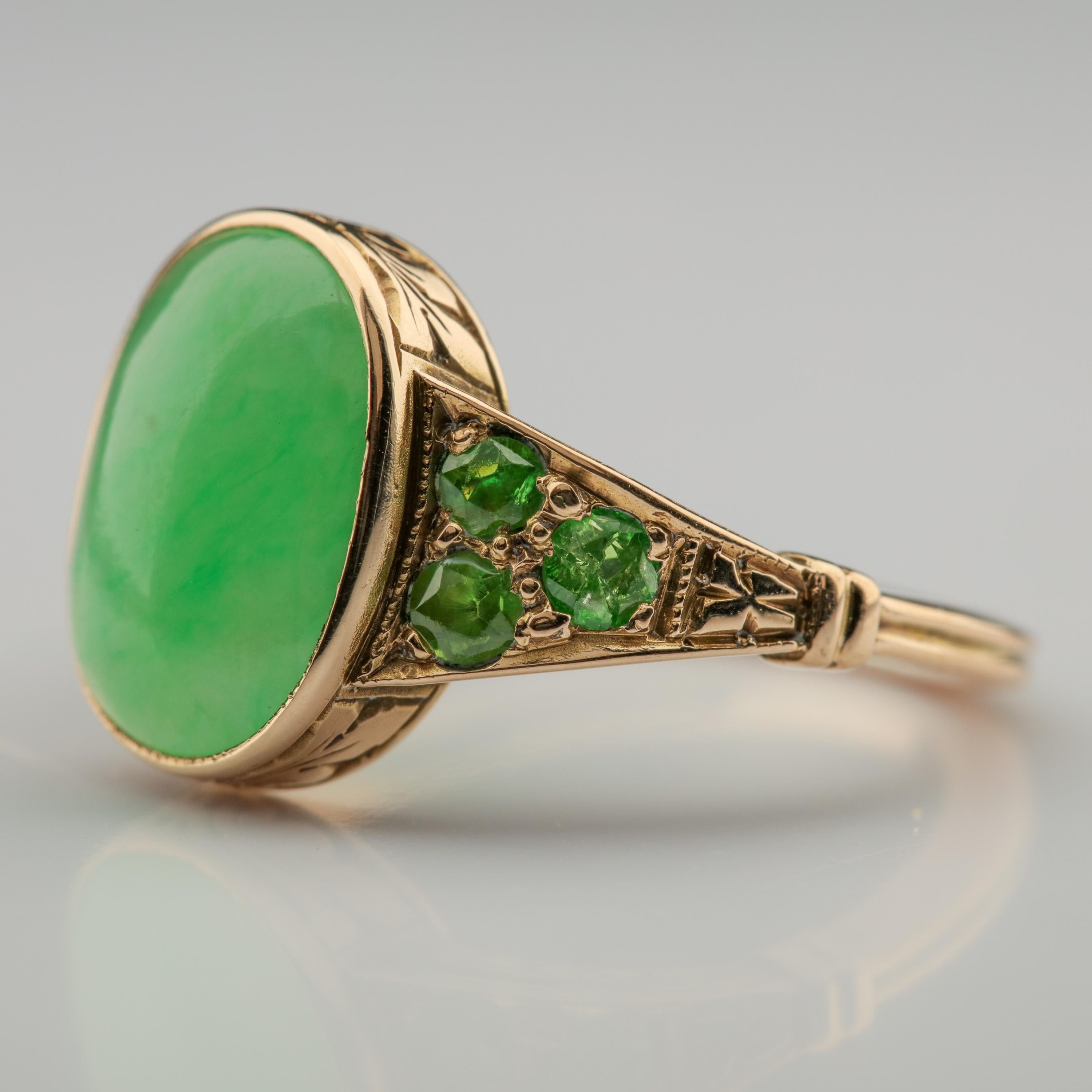 Jade & Demantoid Garnet Ring Victorian Era In Excellent Condition In Southbury, CT