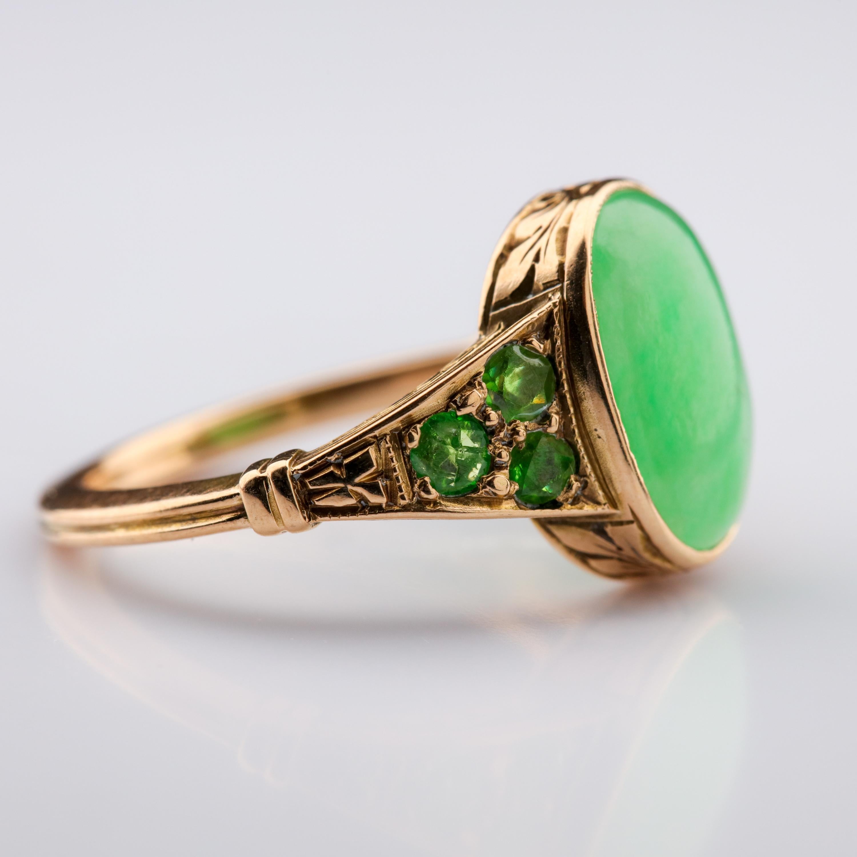 Women's or Men's Jade & Demantoid Garnet Ring Victorian Era