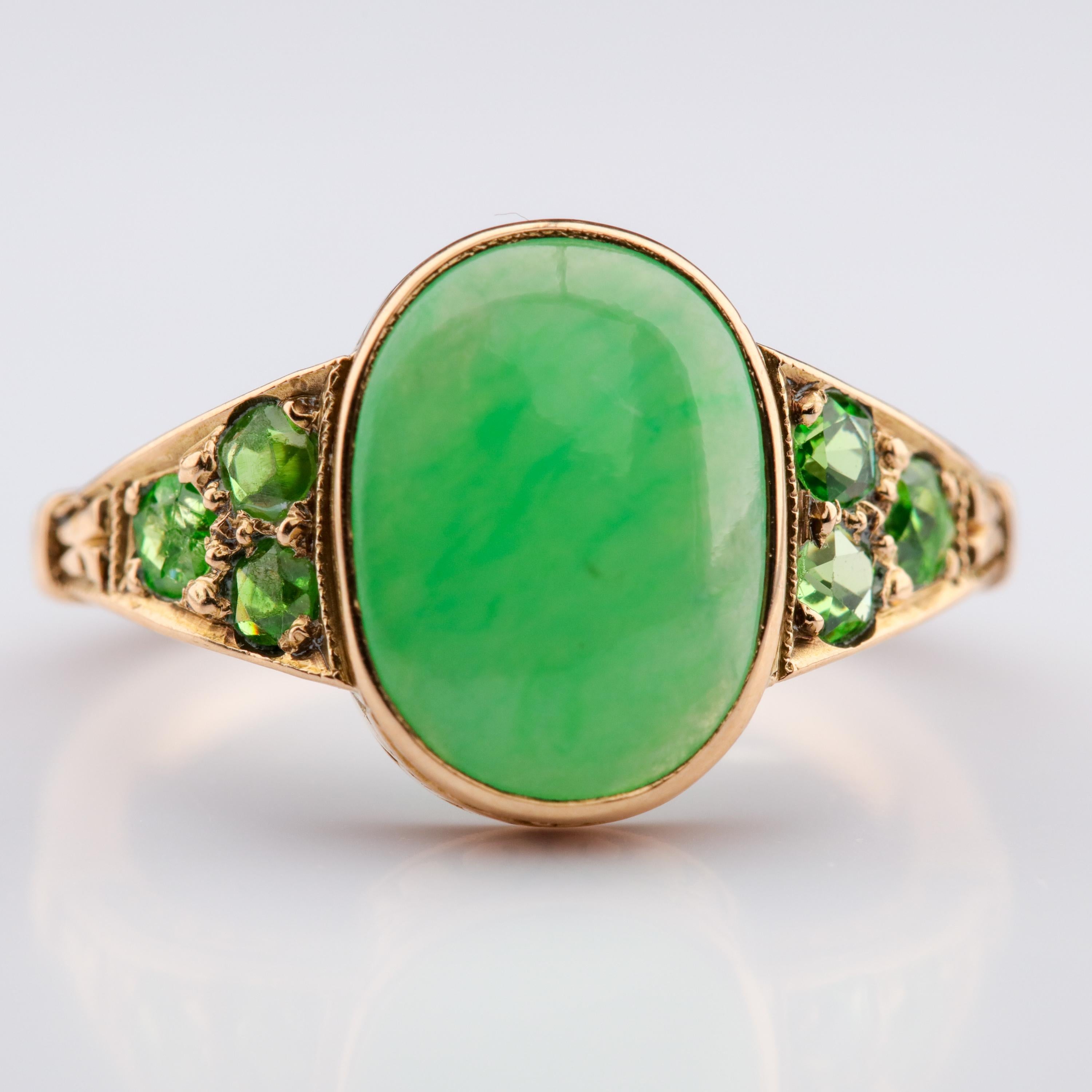 Jade & Demantoid Garnet Ring Victorian Era 1