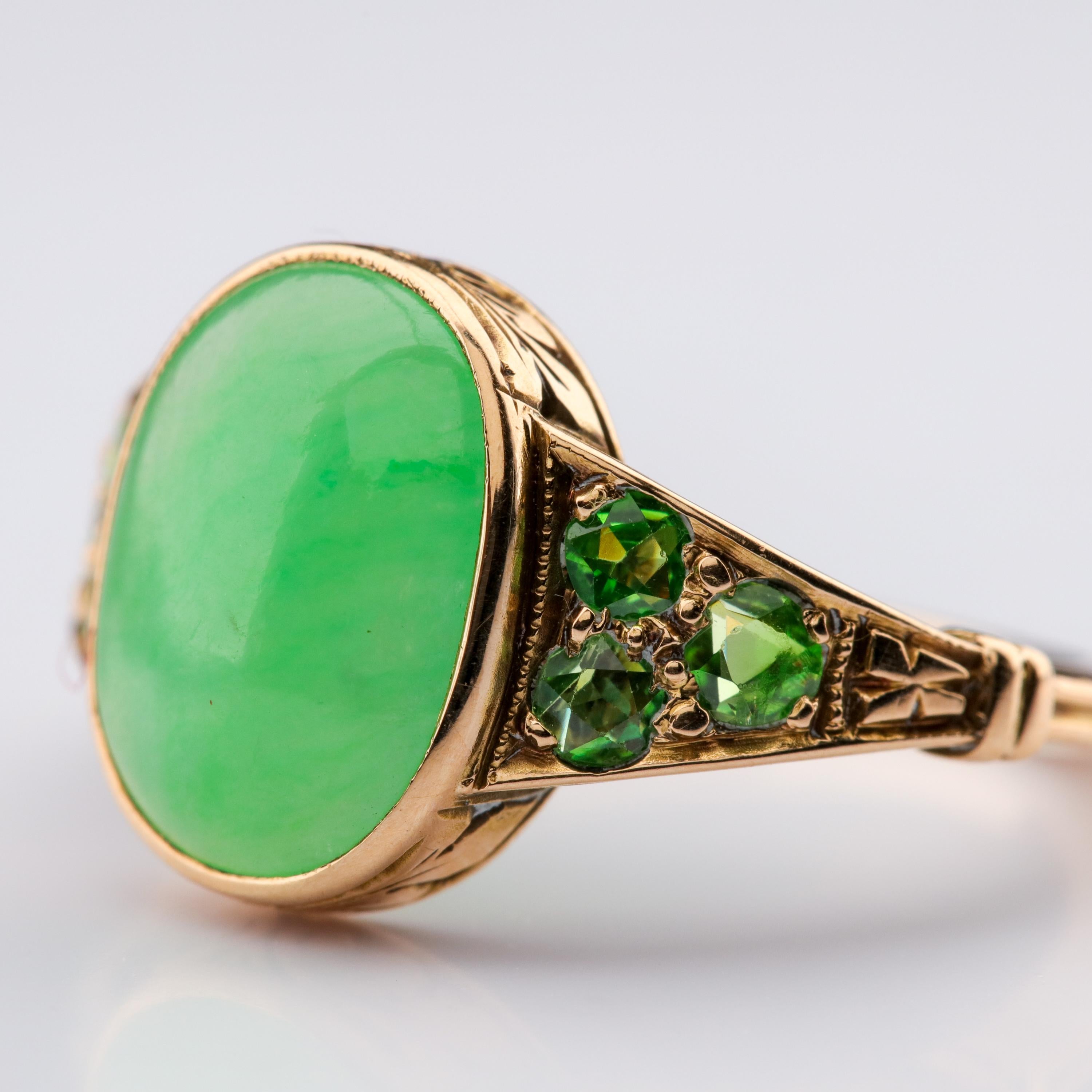 Jade & Demantoid Garnet Ring Victorian Era 2