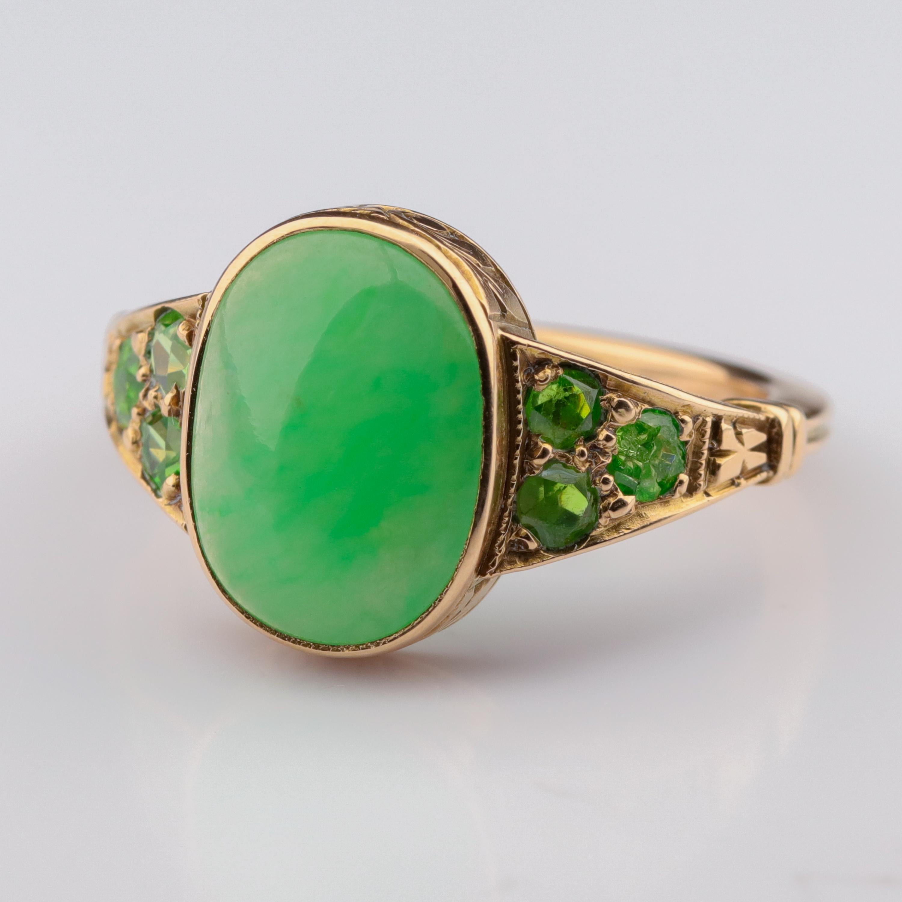 Jade & Demantoid Garnet Ring Victorian Era 3