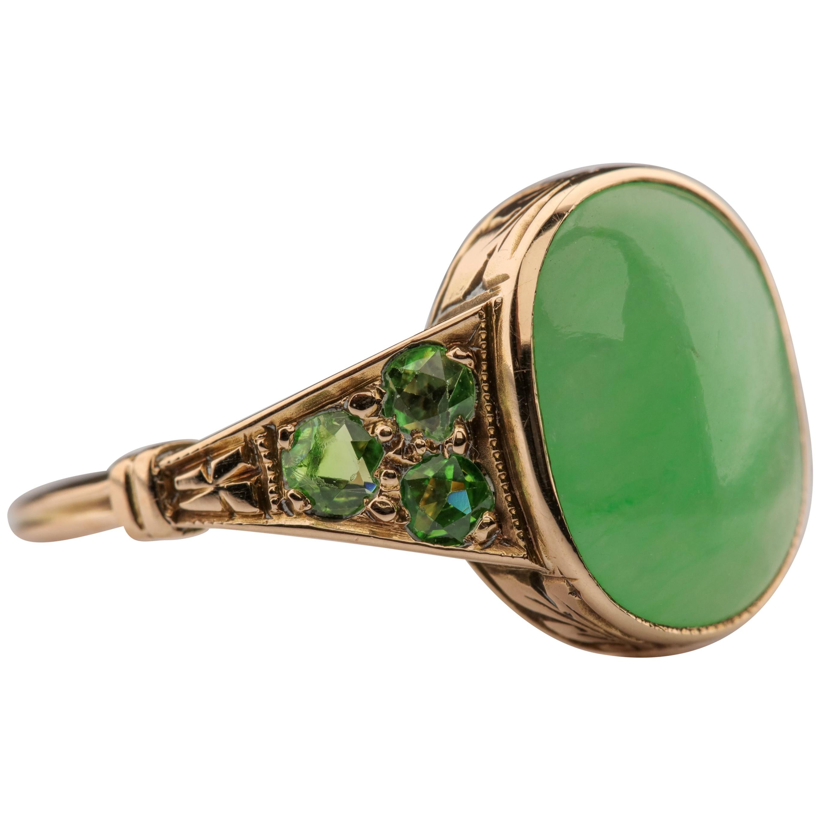 Jade & Demantoid Garnet Ring Victorian Era