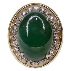 Retro Jade & Diamond 14k Gold Cocktail Ring 