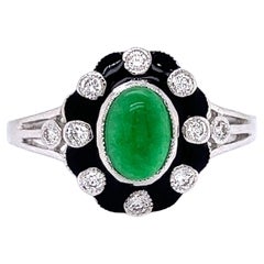 Jade, Diamond and Black Enamel Ring