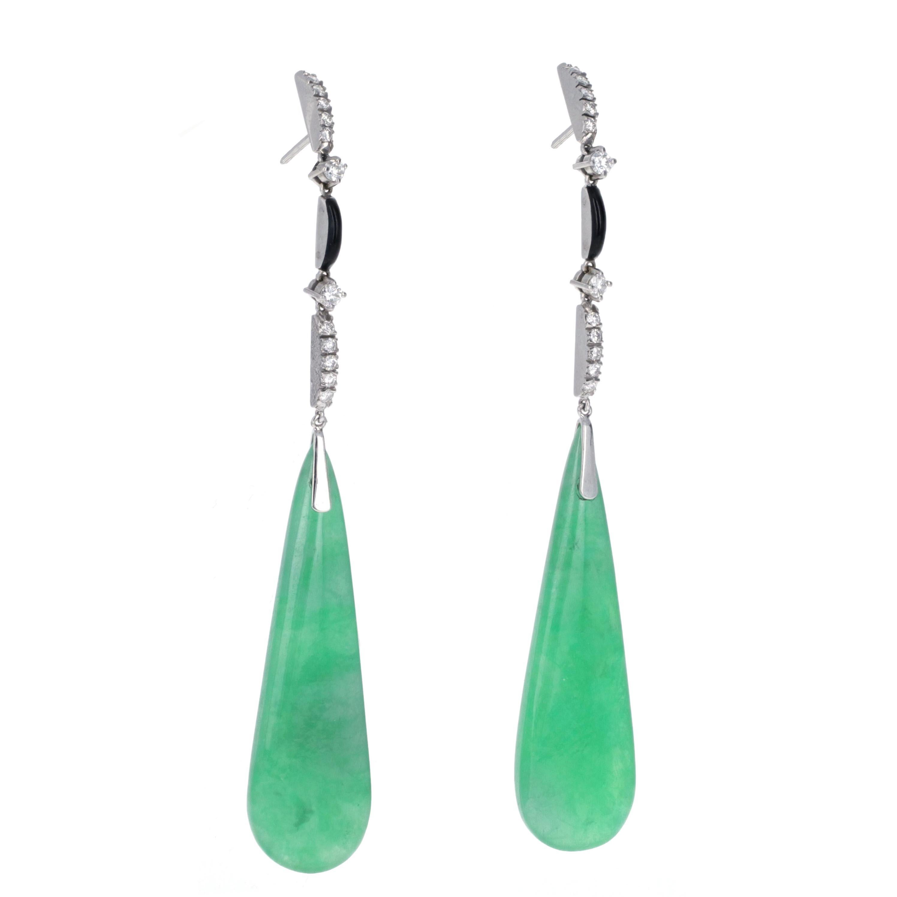 Jade, Diamond and Onyx Dangle Drop Earrings For Sale at 1stDibs | jade ...