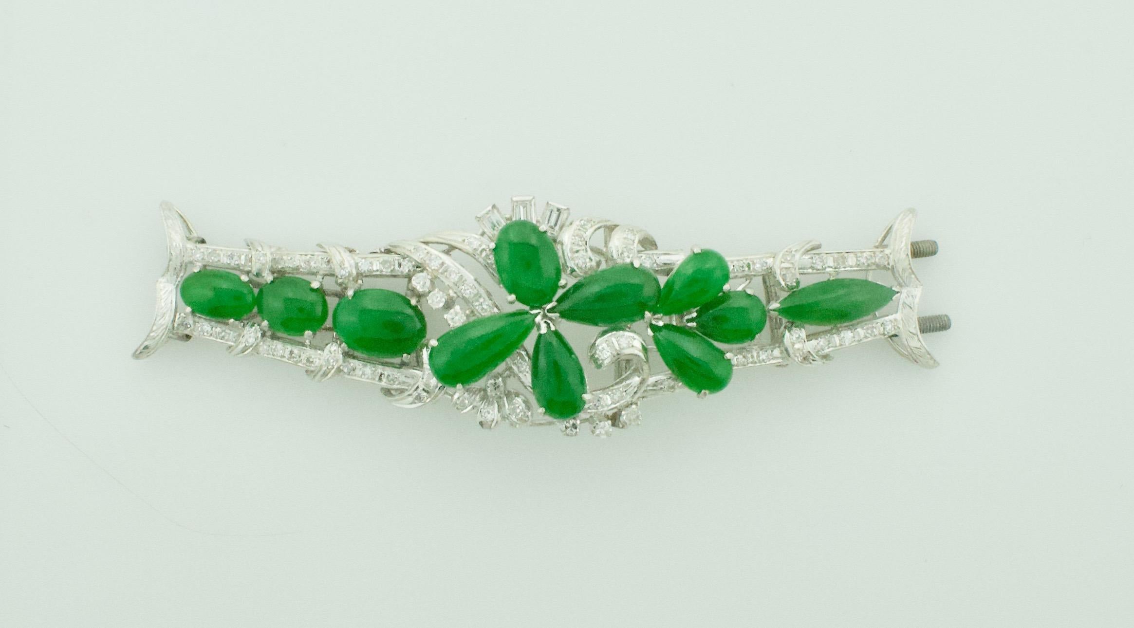 Jade Diamond and Pearl Strand Necklace Circa 1950's For Sale 2