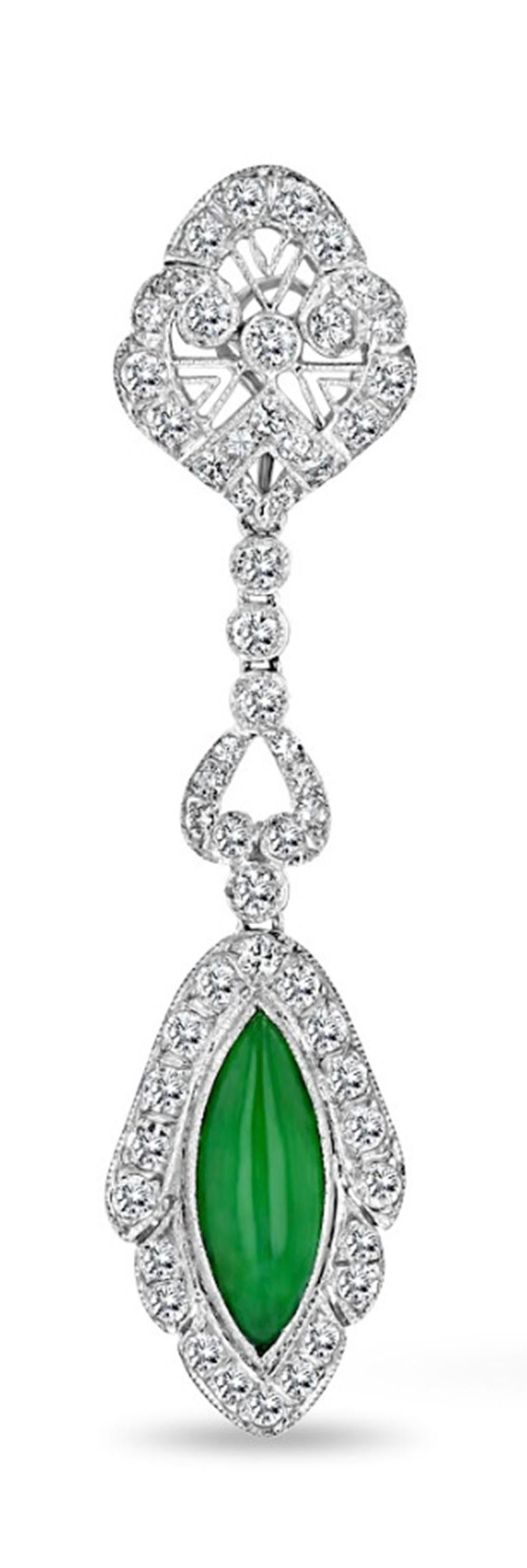 Modern Jade & Diamond Brooch and Earring Set For Sale