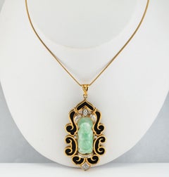 Jade Diamond Buddha Pendant 14K Gold Vintage