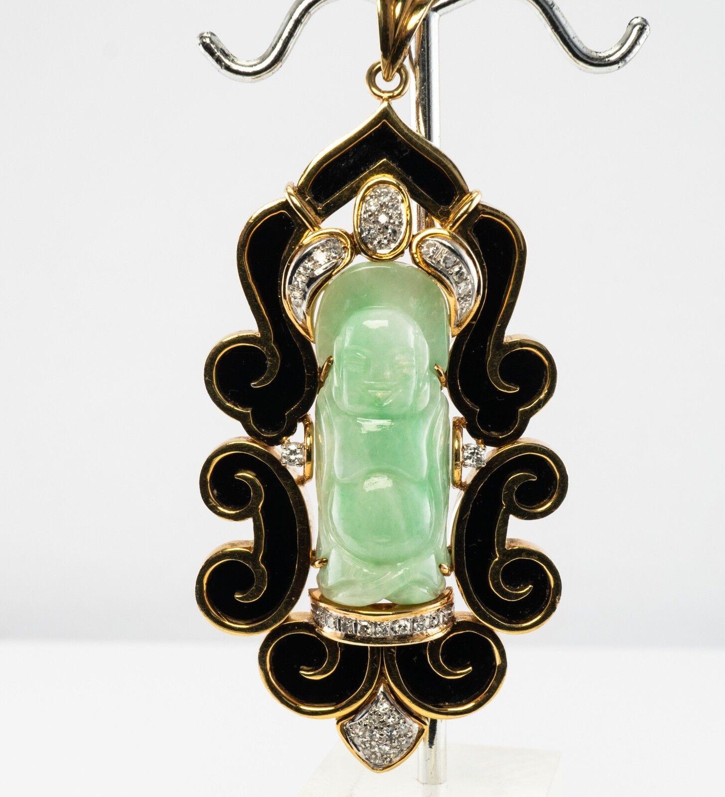 Taille cabochon Pendentif Bouddha en jade et diamant, or 14K, vintage en vente