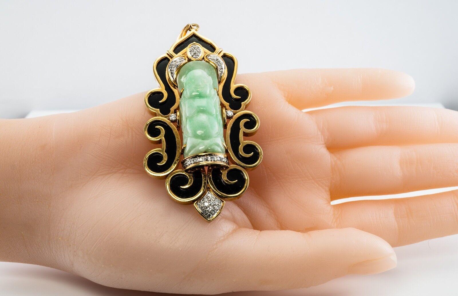 Pendentif Bouddha en jade et diamant, or 14K, vintage Pour femmes en vente