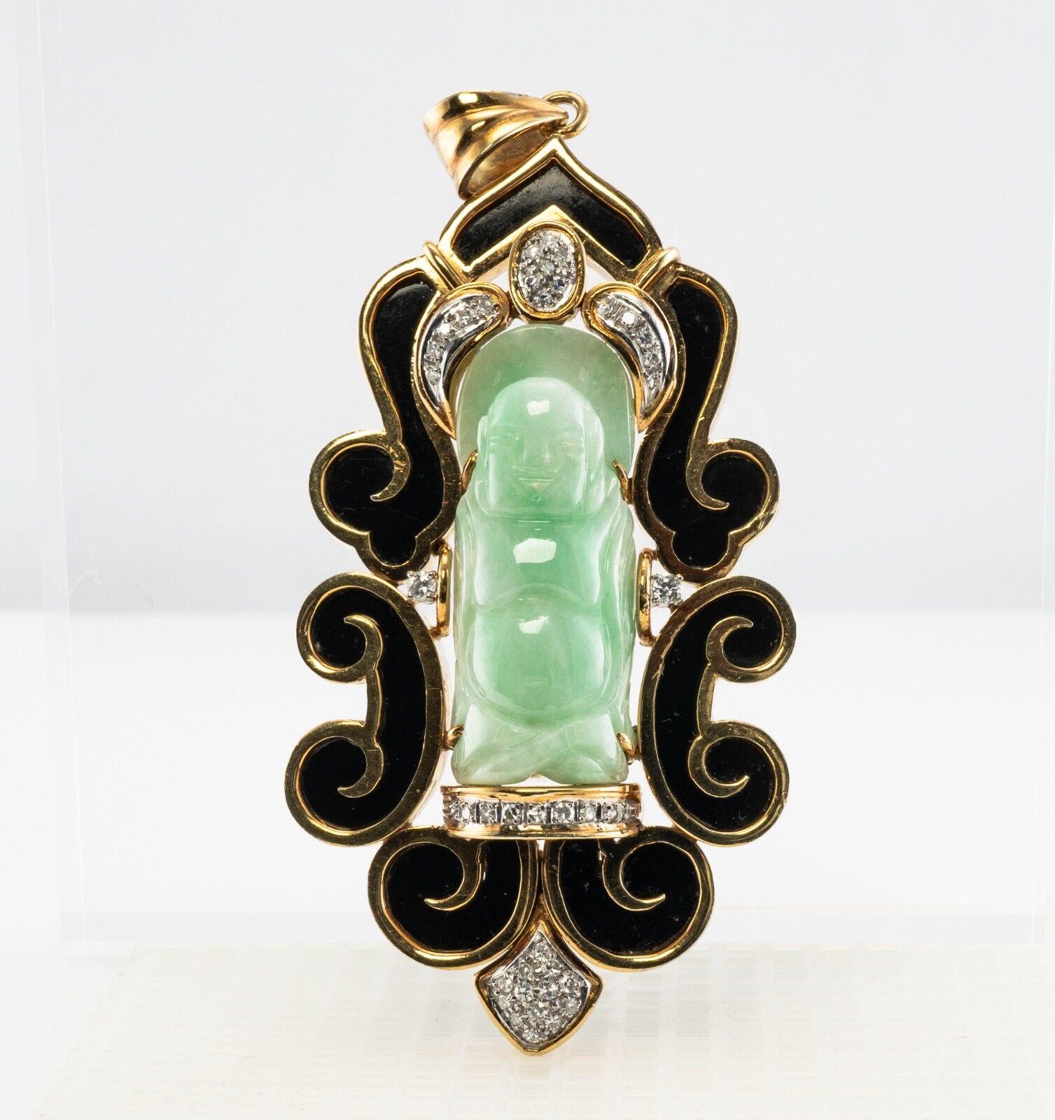 Women's Jade Diamond Buddha Pendant 14K Gold Vintage For Sale