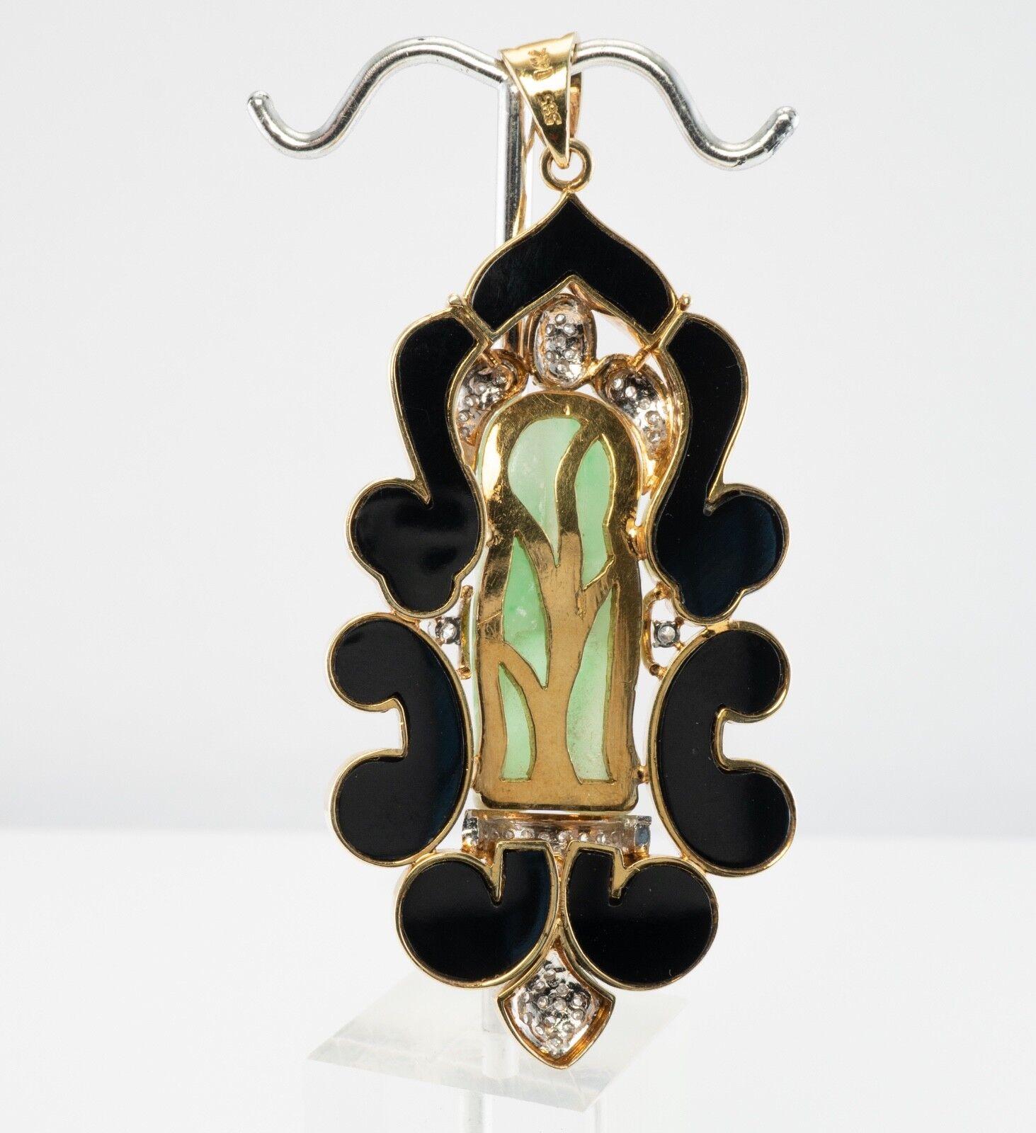 Jade Diamond Buddha Pendant 14K Gold Vintage For Sale 1