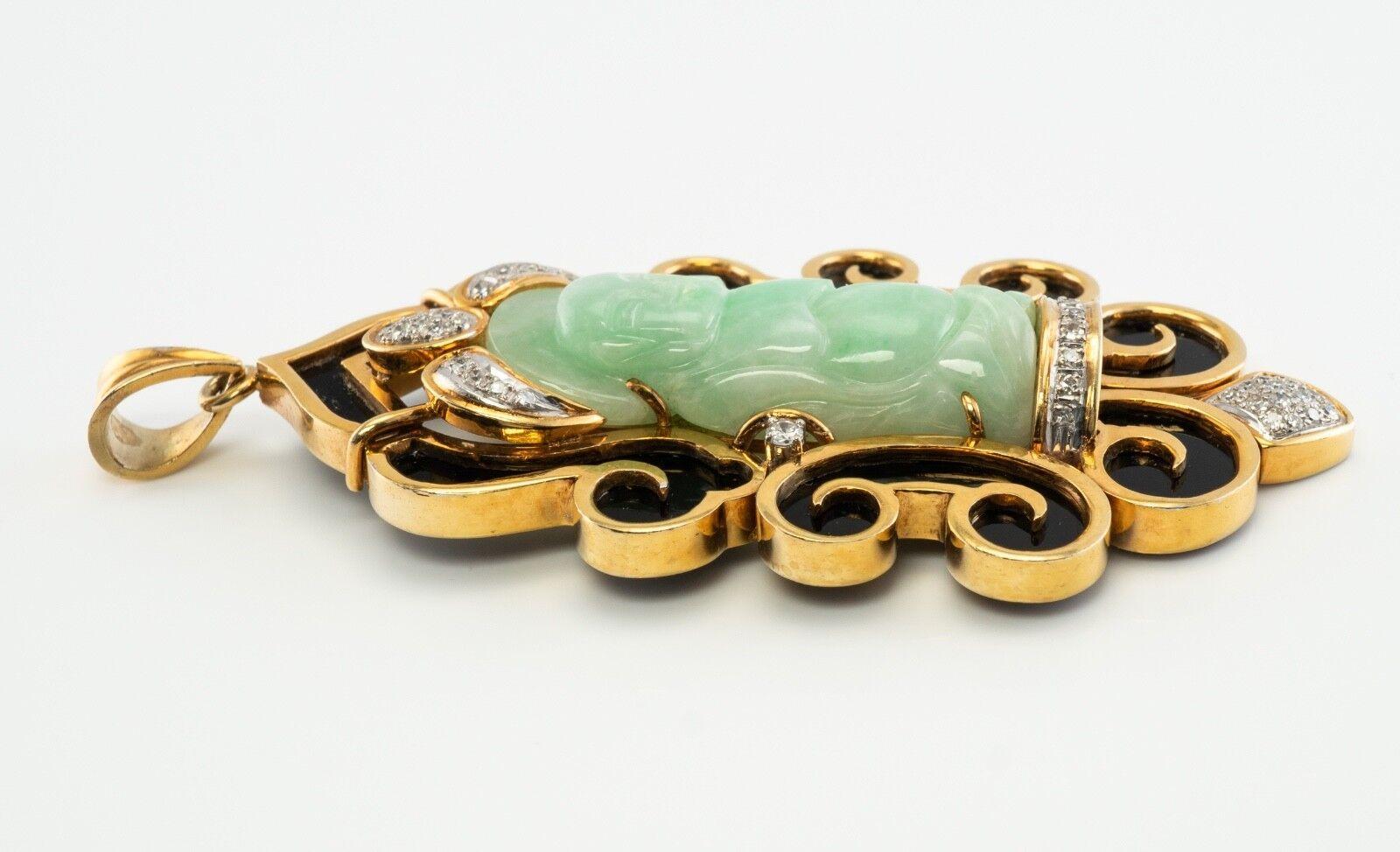 Jade Diamond Buddha Pendant 14K Gold Vintage For Sale 3
