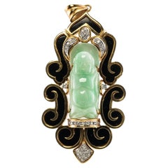 Jade Diamond Buddha Pendant 14K Gold Vintage